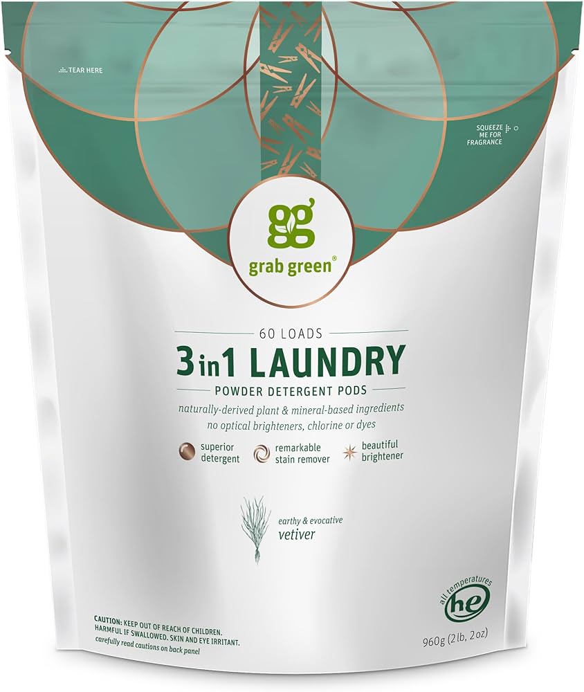 Amazon.co.jp: GrabGreen, 3-in-1 Laundry Detergent, Vetiver, 60