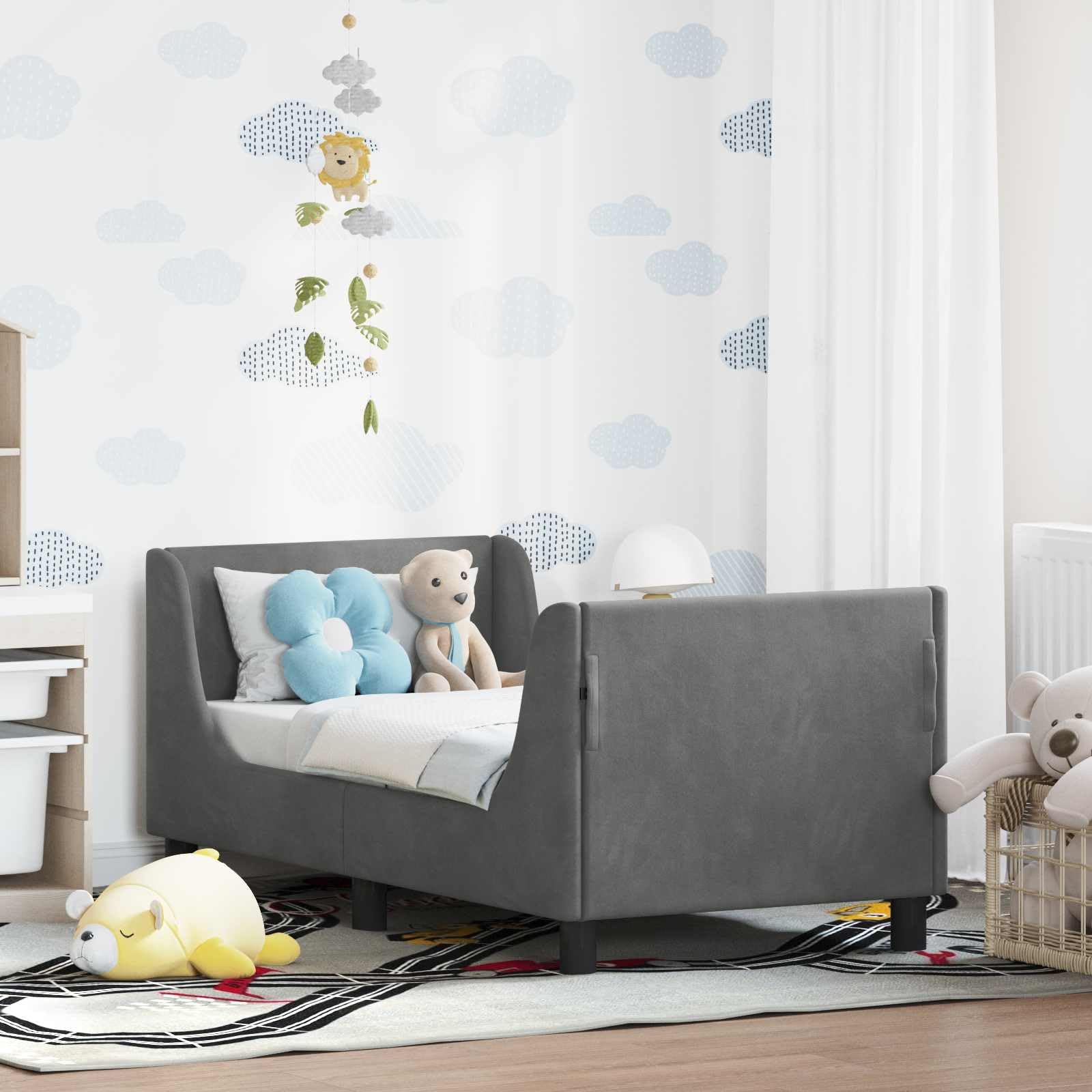 vidaXL Stelaż łóżka dla malucha z oparciem ciemnoszary 70 x 140 cm