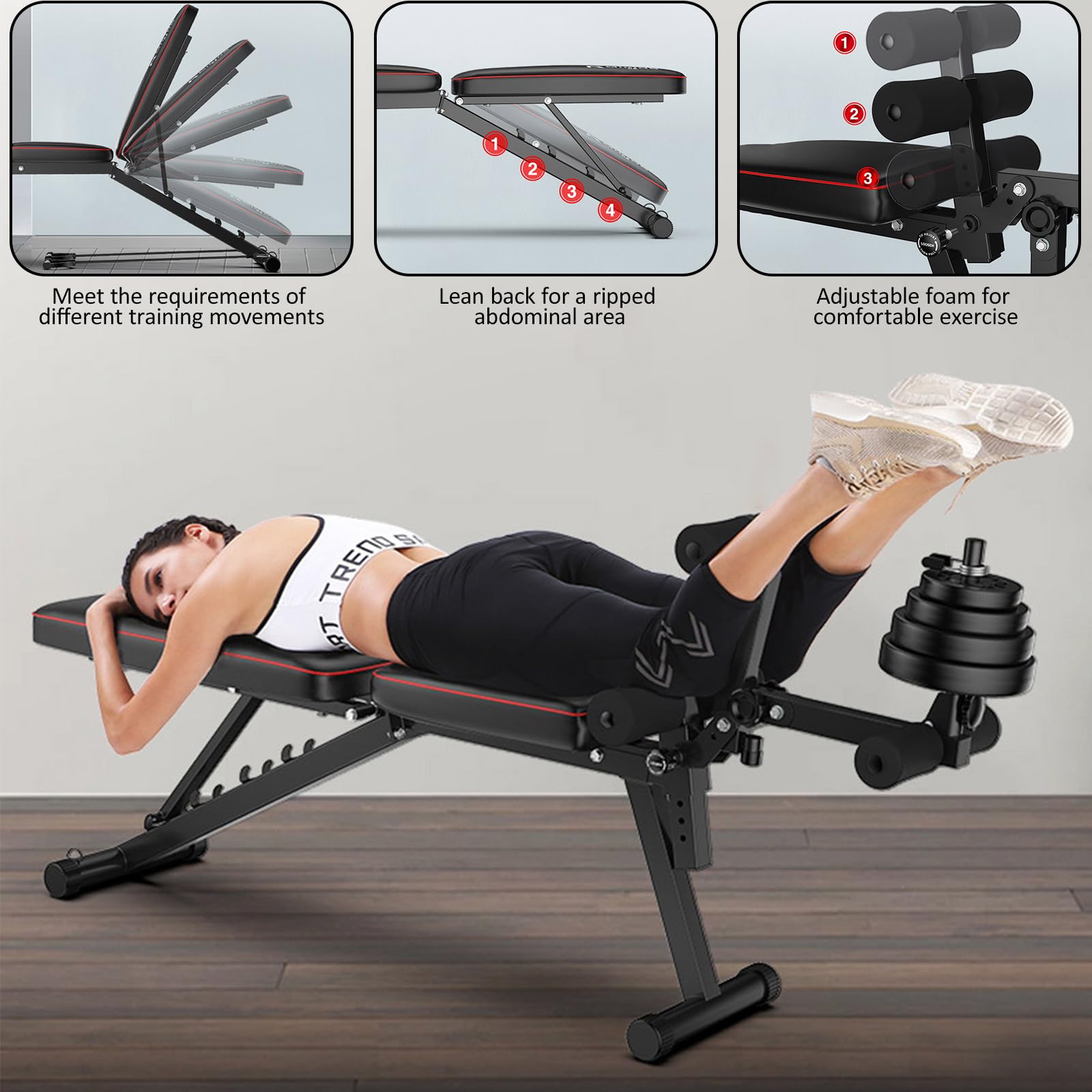 Panca Palestra Regolabile Panca per Addominali Telaio in Acciaio con capacità di 440 libbre con 5 Angoli dello Schienale (95°-190°), Panca Professionale per l'allenamento a casa con Rullo