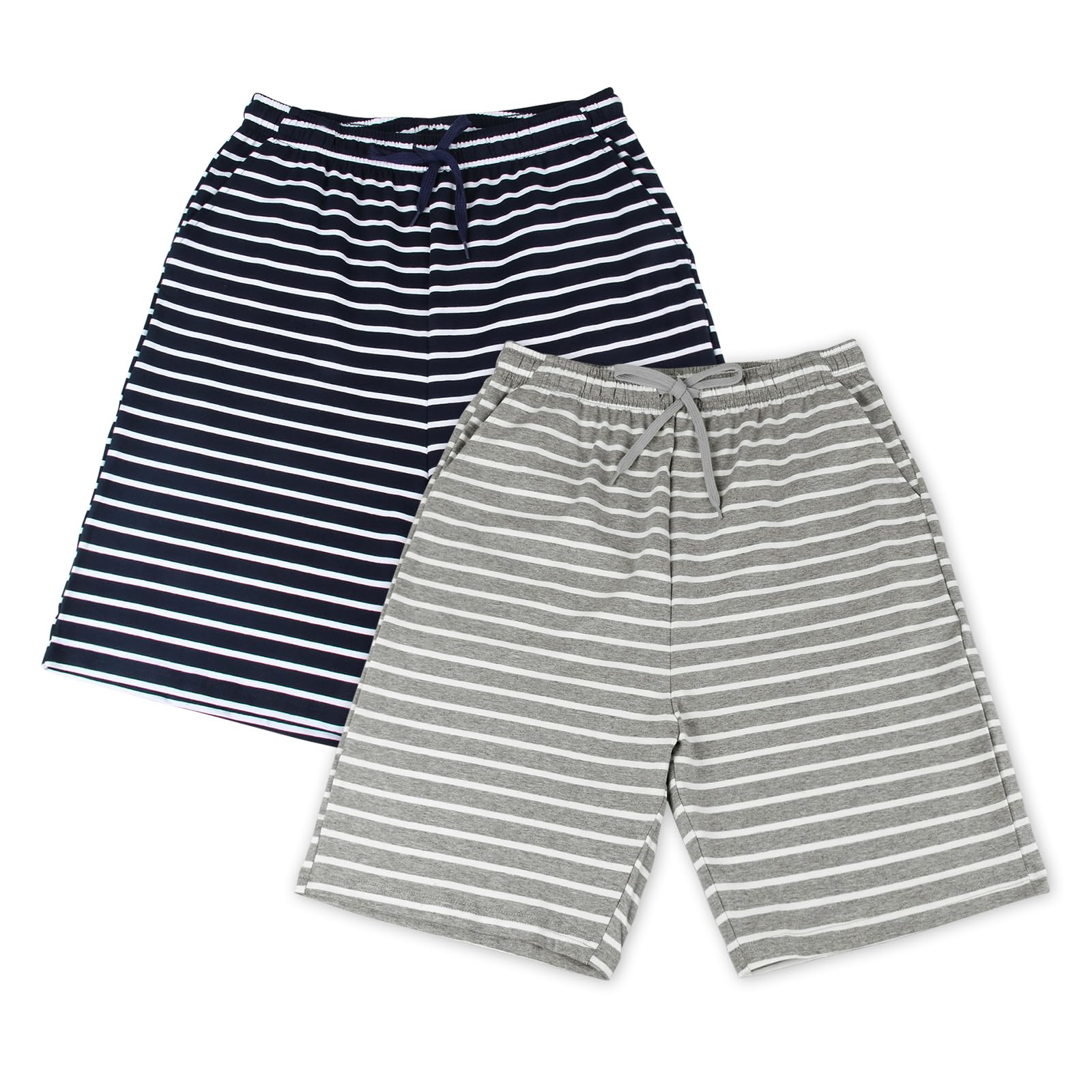 HomyComy Herren 2er-Pack Schlafshorts Gestrickte Schlafanzughose Pyjamahose kurz Baumwolle Lounge-Hose Nachthose Freizeithose mit Taschen