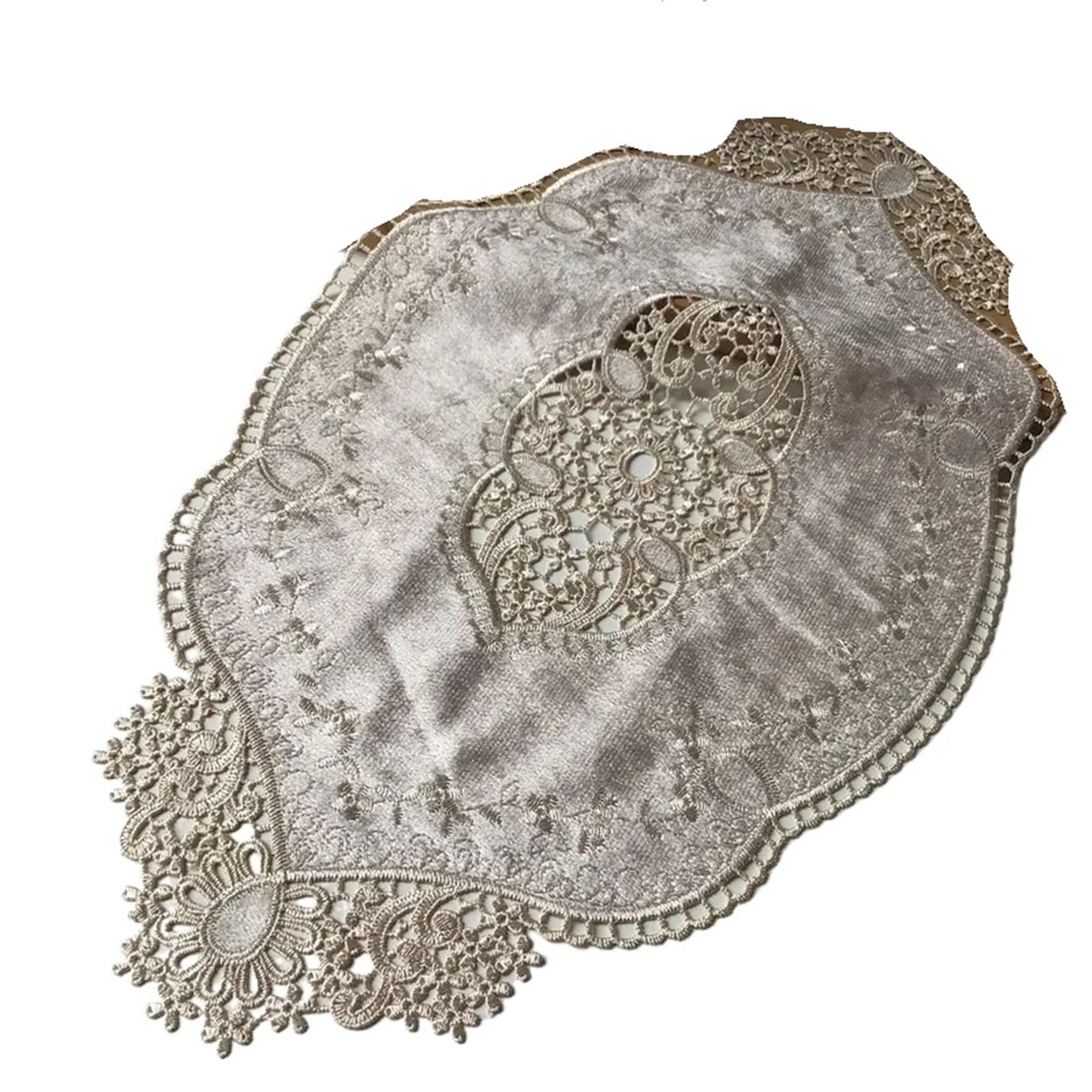 ZNTIHZ Retro Embroidered Lace Placemat Flannel Tea Cup Mat Coaster Tablecloth Pastoral Bedside Table Party Decoration For Furniture Dresser(Camel,29x51cm)