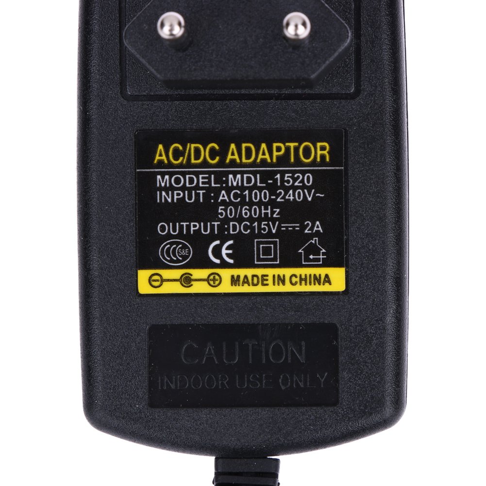 DOMYBEST - Adattatore di alimentazione DC15V 2A, 100V-240V a DC 15V, convertitore adattatore di alimentazione 5,5 x 2,5 mm