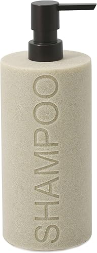 Miniatura 25 de Dispensador de Bomba Recargable con Botella Grabada de Champú de Resina de Piedra Arenisca Gris Neutro, Construcción de Resina Duradera e Resina de