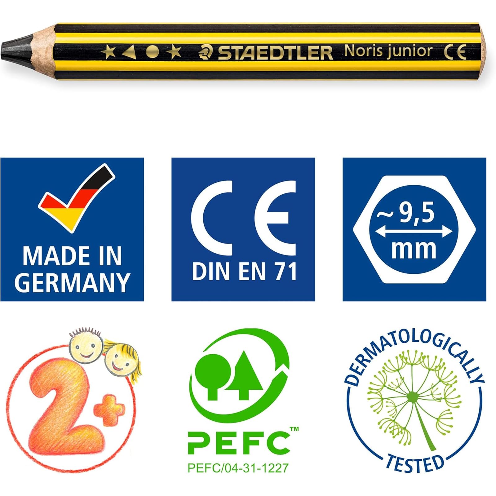 STAEDTLER 3in1 Buntstifte und Kinder Bleistift Noris junior, Bunt- Wachsmal- und Aquarellstift, sehr dicke Mine, extra bruchsicher, ideal für Kinder, 36 Stifte, 3 Spitzer und Bleistift, 140 C36P1X