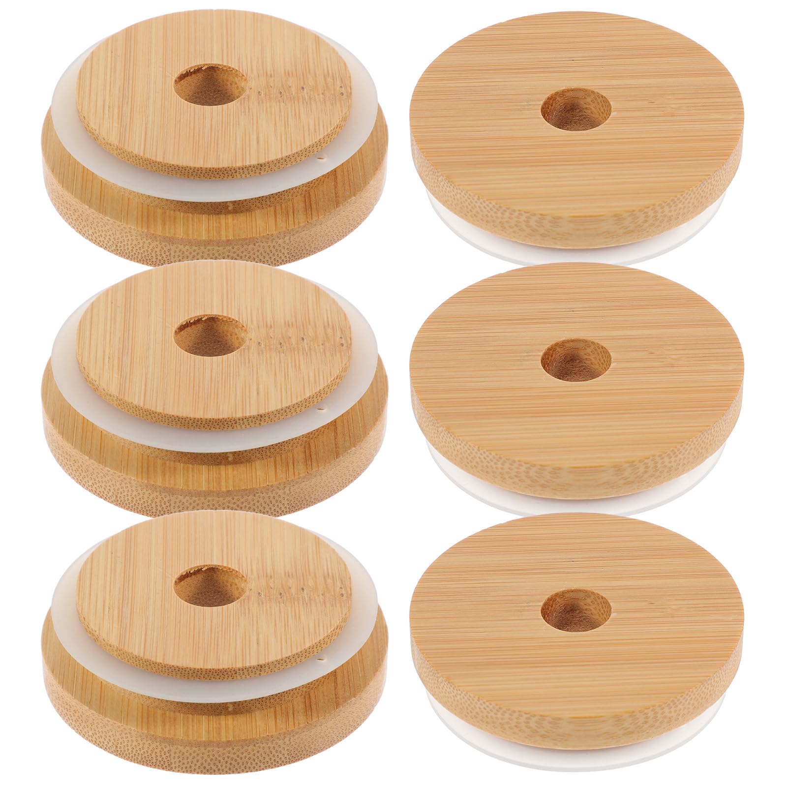 Tapas de madera para tarros boca regular compatibles con pajitas pack de 6 unidades limpias