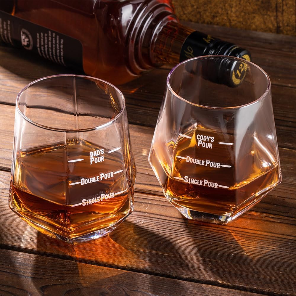 callie Personalized Pour Line Whiskey Glass Gift, Custom Funny Engraved Rocks Bourbon Glass Gift for Men,10 oz, Diamond Shaped