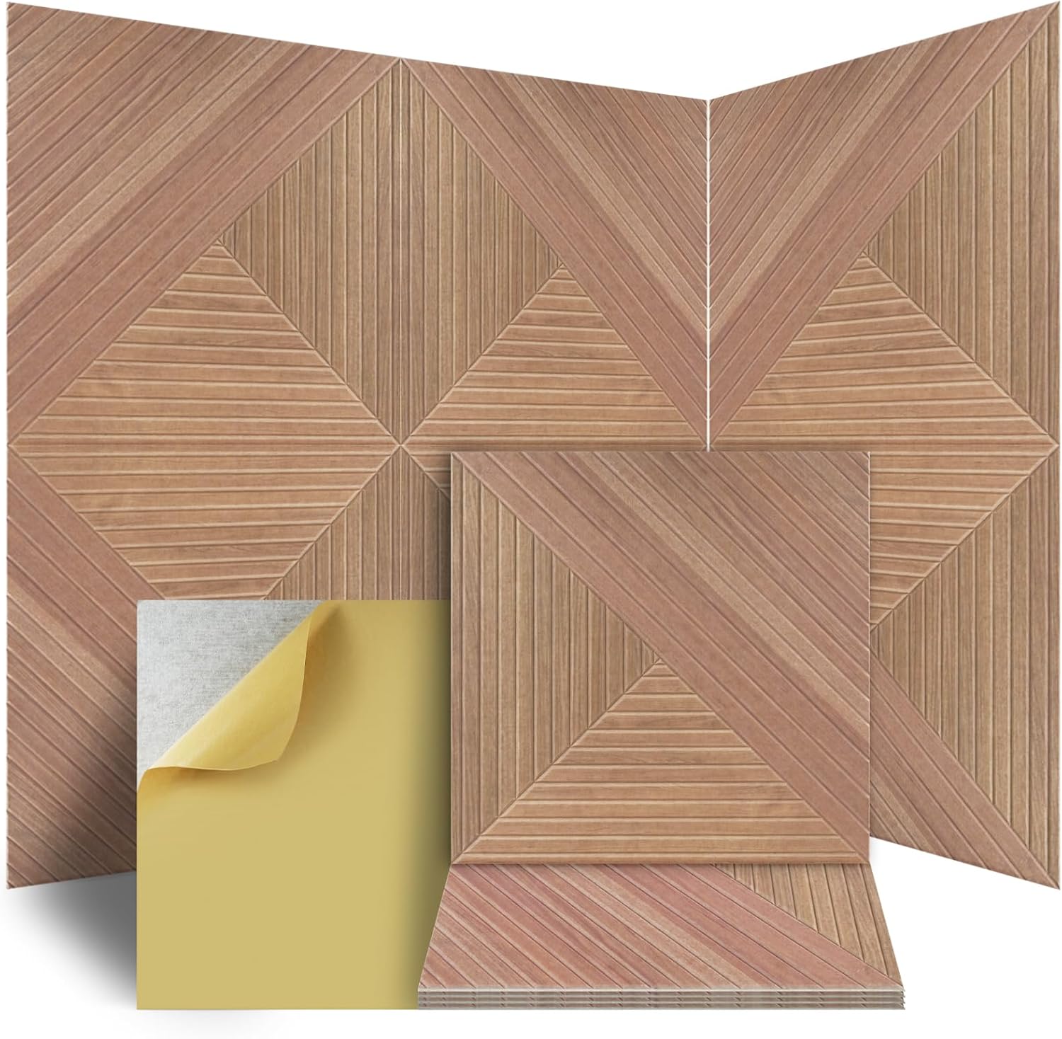 Focusound 8 Pack Acoustic Wall Panels 23.62"x23.62", Art Sound Absorbing Panels with Self-Adhesive Backing, Decorative Wood Acoustic Panels for Home Theater, Studio, Office & Living Room.