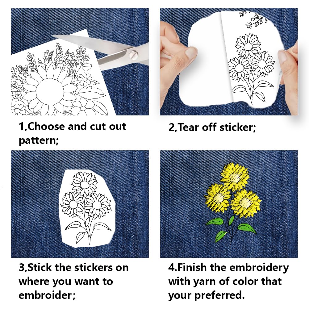 BENECREAT 4 Sheets 17 pcs Sunflowers Bouquets Water Soluble Embroidery Stabilizers - Image 3