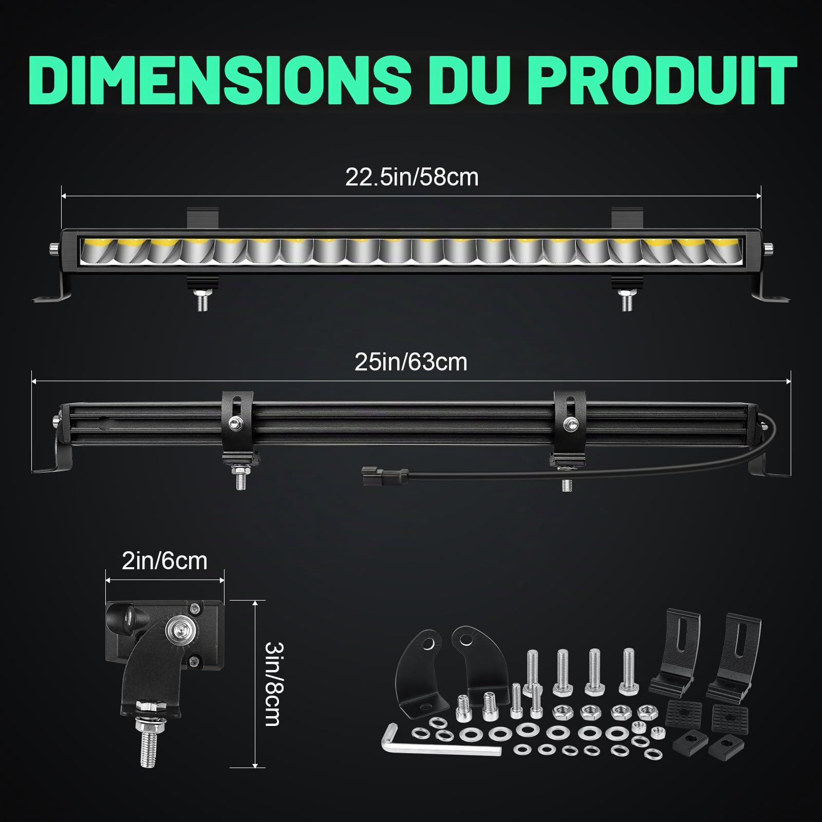 Willpower Rampe LED 58cm 60W Barre LED 12V 24V pour 4x4 Voiture Quad