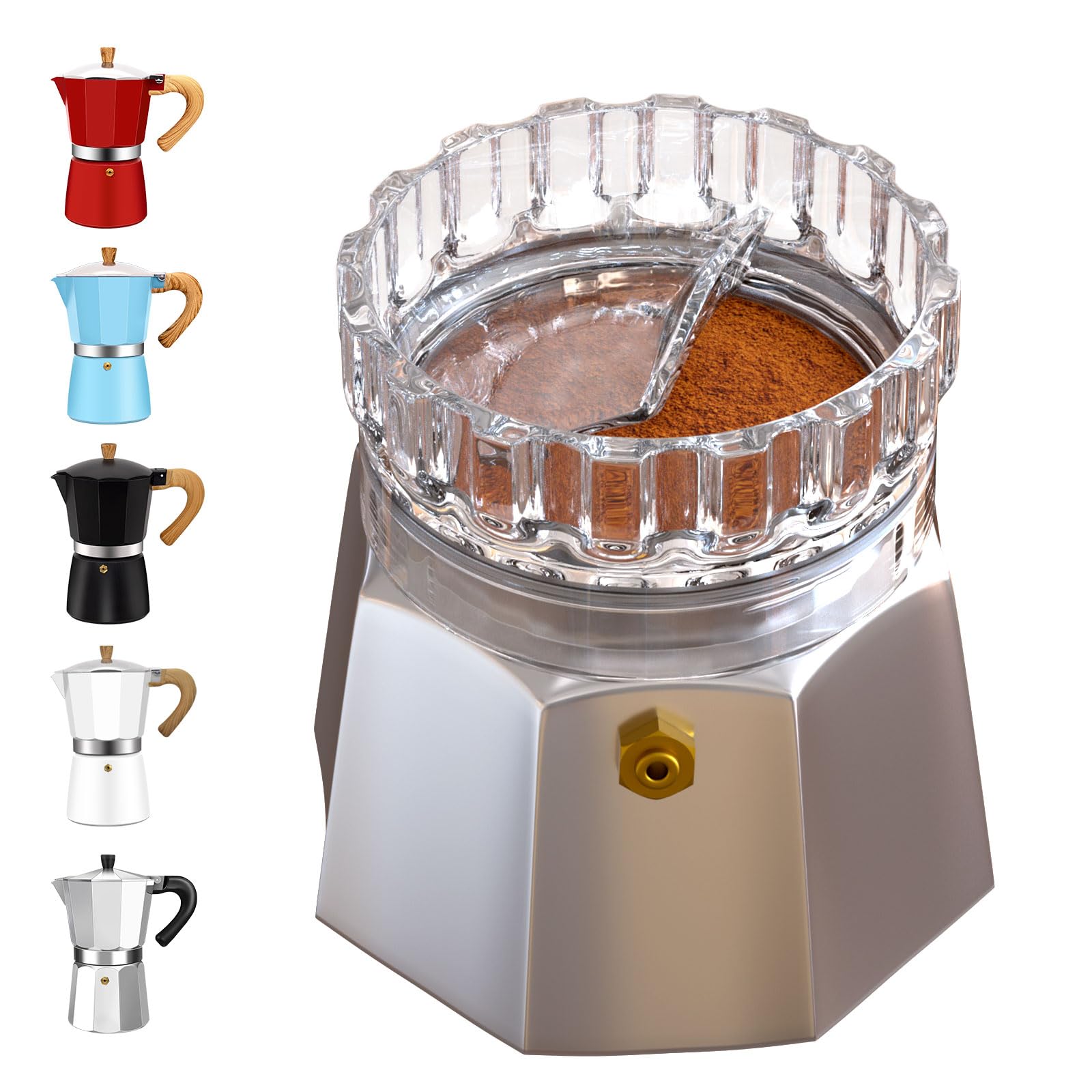 Embudo dosificador de moca transparente, control de volumen preciso y relación de extracción perfecta para 3 tazas de aluminio espresso estufa, M65 mm