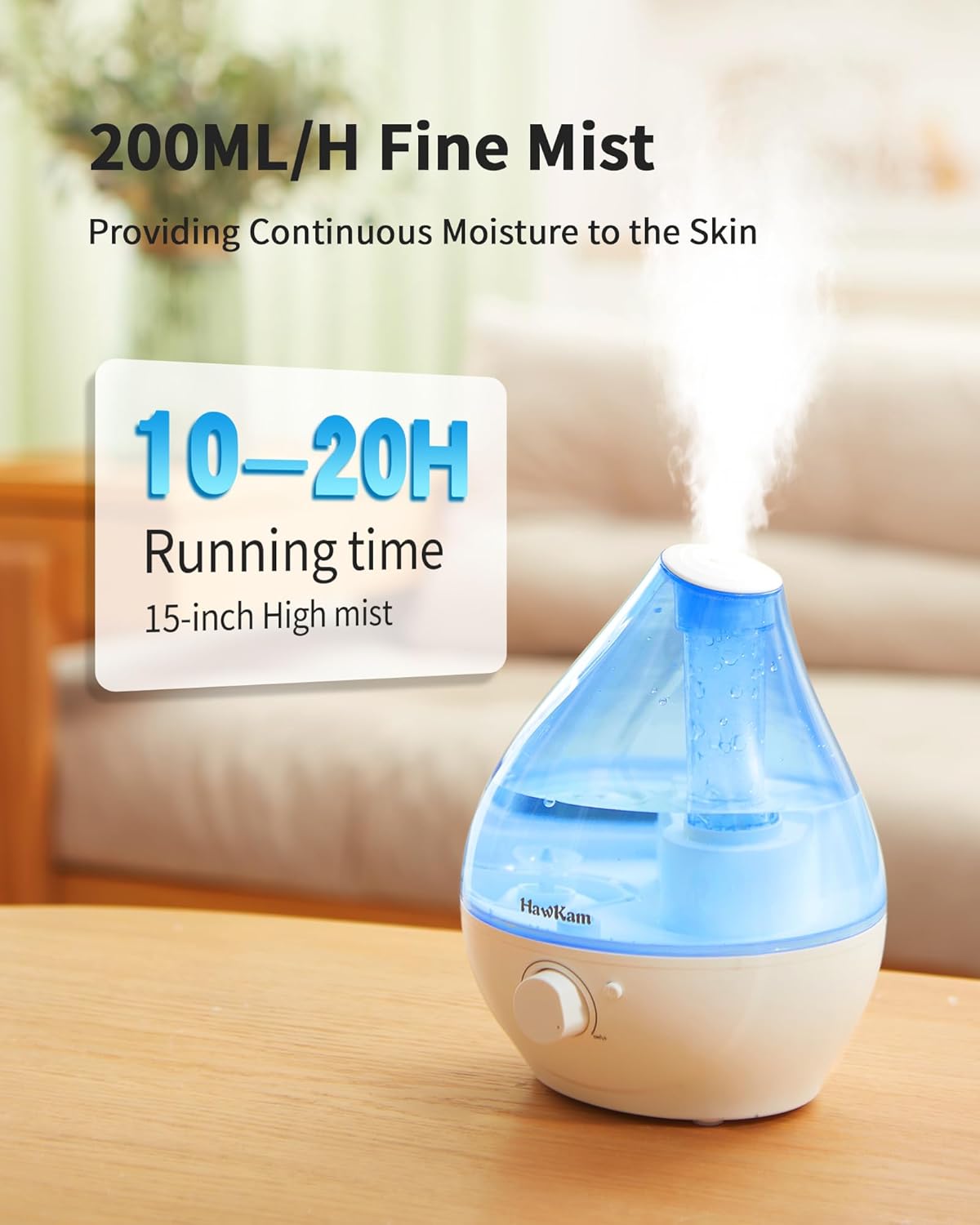 Humidifiers for Bedroom Baby (1.8L Water Tank), Cool Mist Humidifiers with Easy to Clean, Night Light, Auto Shut-Off, Small Humidifiers for Home, Large Room, Nursery, Office, Plants