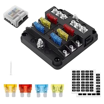 6 Way 12V Fuse Box with LED Indicator, Universal 12V Fuse Board with Negative Bus for Car, Boat, Marine, or Truck Black