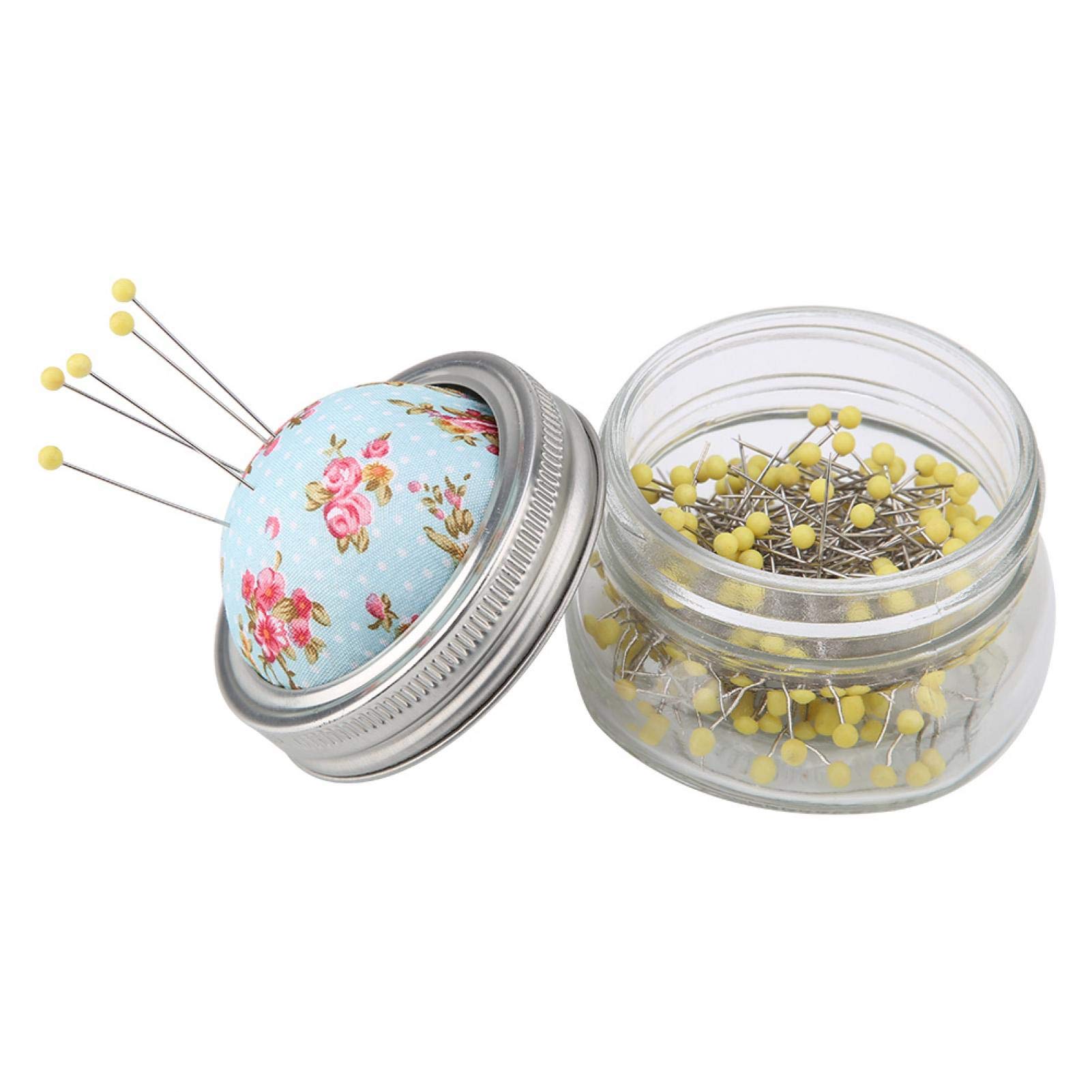 Cuscino per Aghi da Cucito, Spilli da Cucito per Cucire con Portaspilli e Bottiglia di Vetro, 200 Pezzi Aghi per Perle con Kit Cuscino per Spilli per Quilting, Kit da Cucito