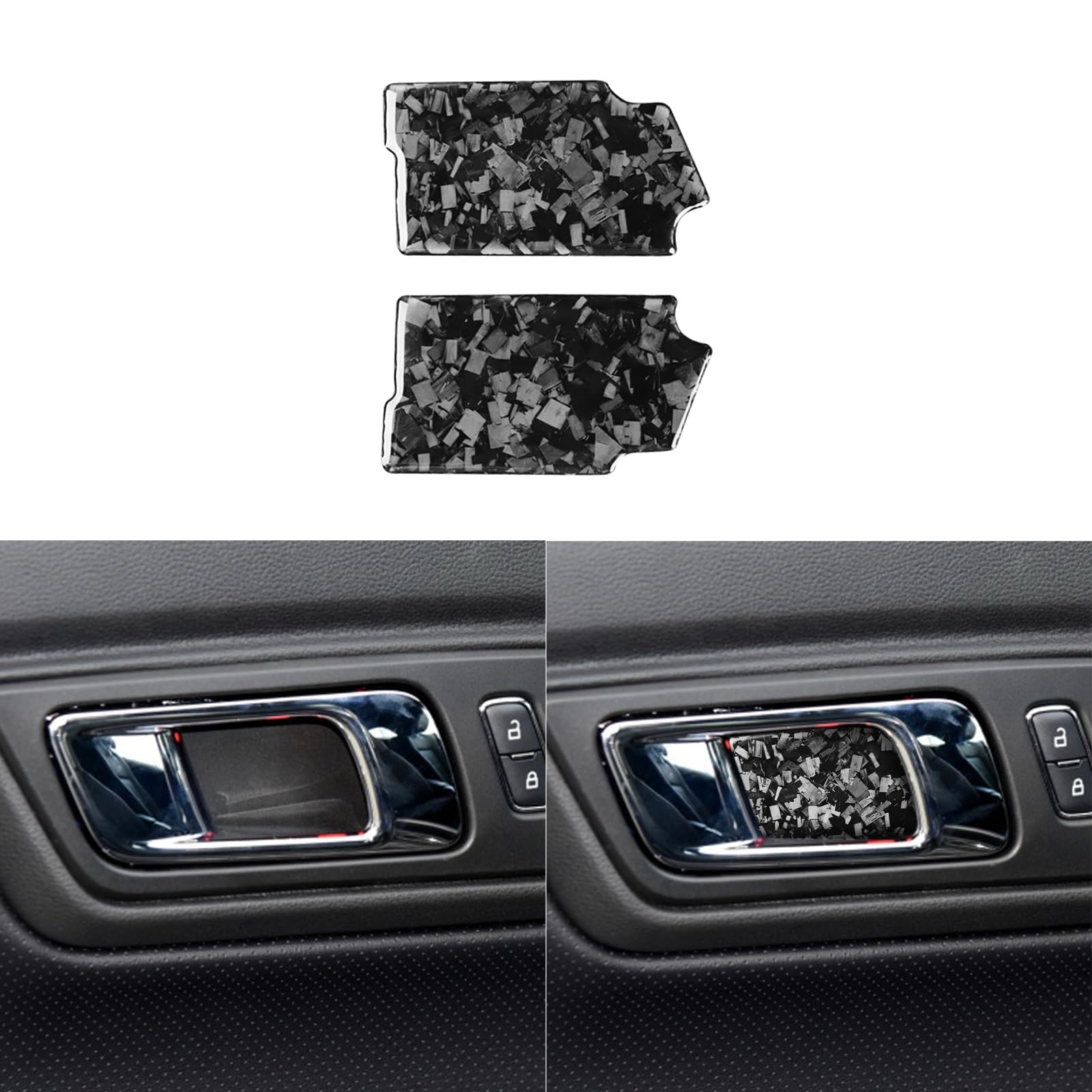 Car Inner Door Bowl Panel Door Handle Bowl Collision Protector Cover Trim Sticker Glossy Black Forged Carbon Fiber Decoration Compatible with Ford Mustang 2015-2020 Auto Interior Accessories