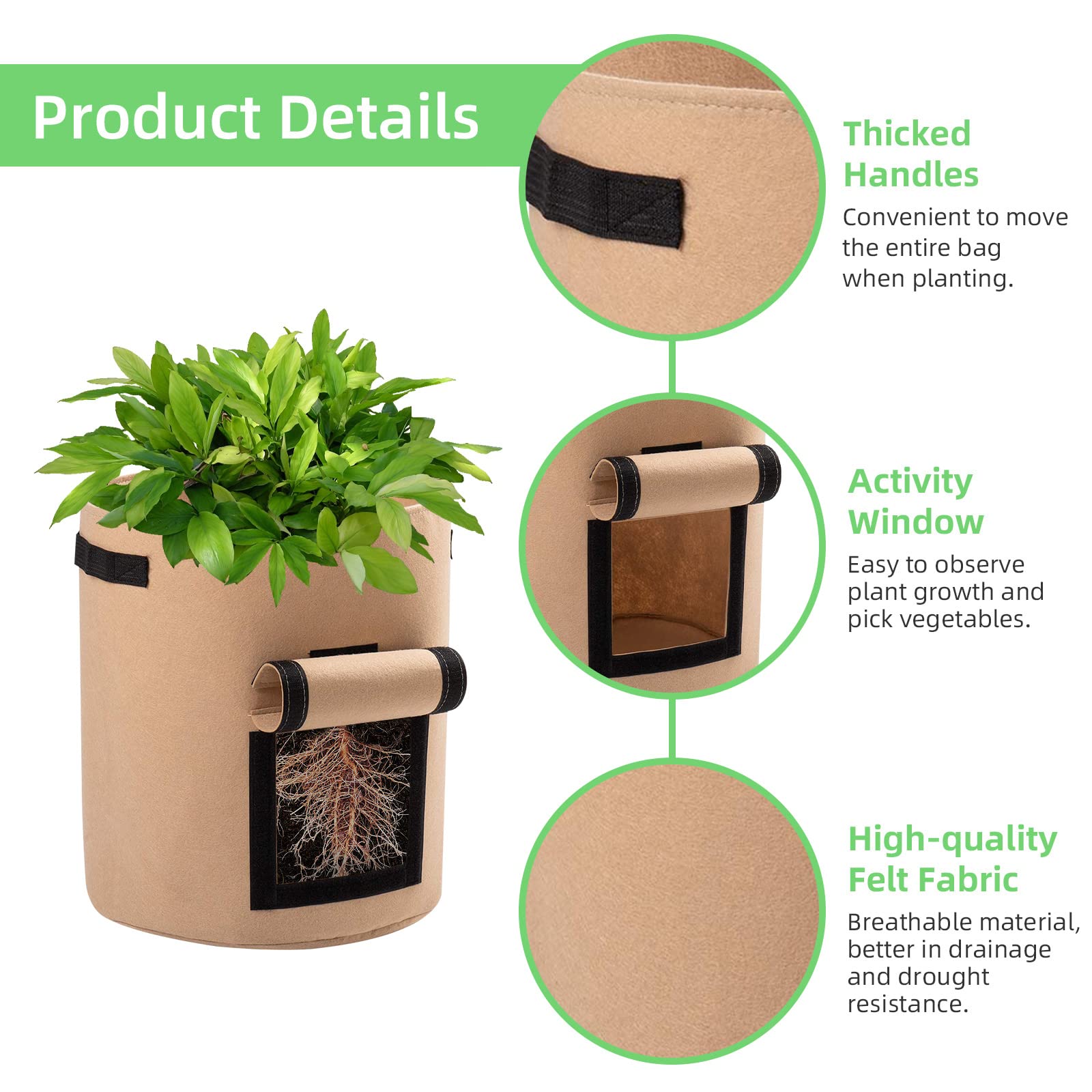 Ohiyoo Potato Grow Bags 4 Pack 10 Gallon Potato Growing Bags, Nonwoven Fabric Pots with Handles and Window Flap - Image 4
