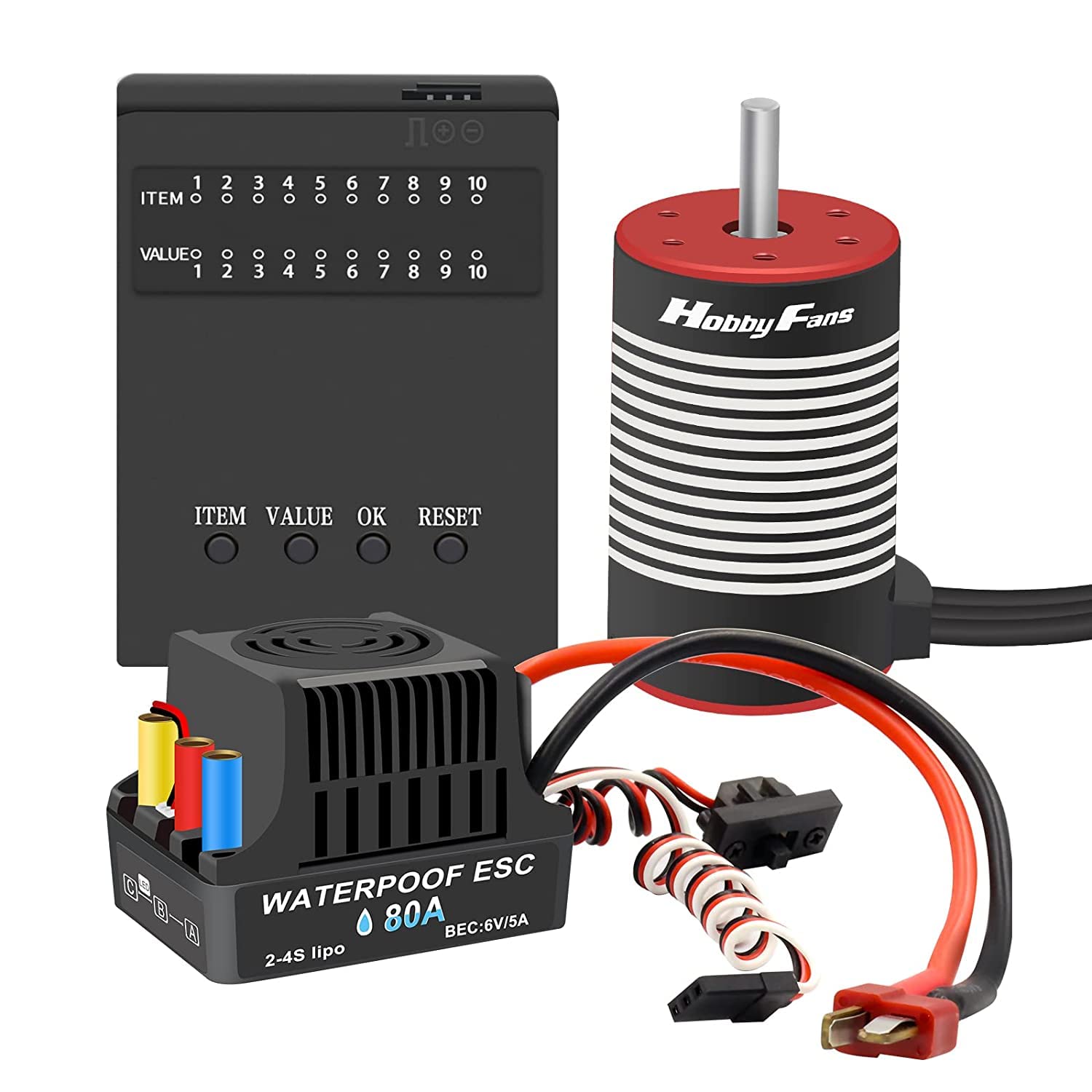 Hobby Fans Waterproof 80A Brushless ESC with 3660 3800KV Brushless Motor 5mm Shaft Programming Card 
