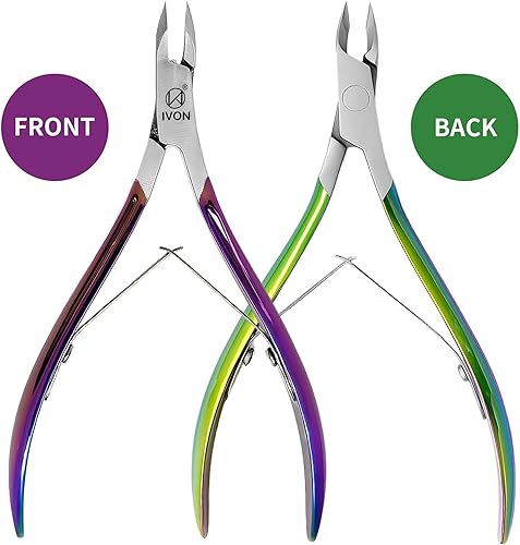 Miniatura 2 de IVON Cortadora de cutículas profesional Acero inoxidable con acabado arcoíris, pinza de uñas de precisión para manicura y pedicura