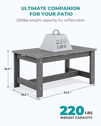 Vista 3 de SERWALL Mesa de Café para Exterior, Mesa de Patio de HDPE para Exteriores, Gris