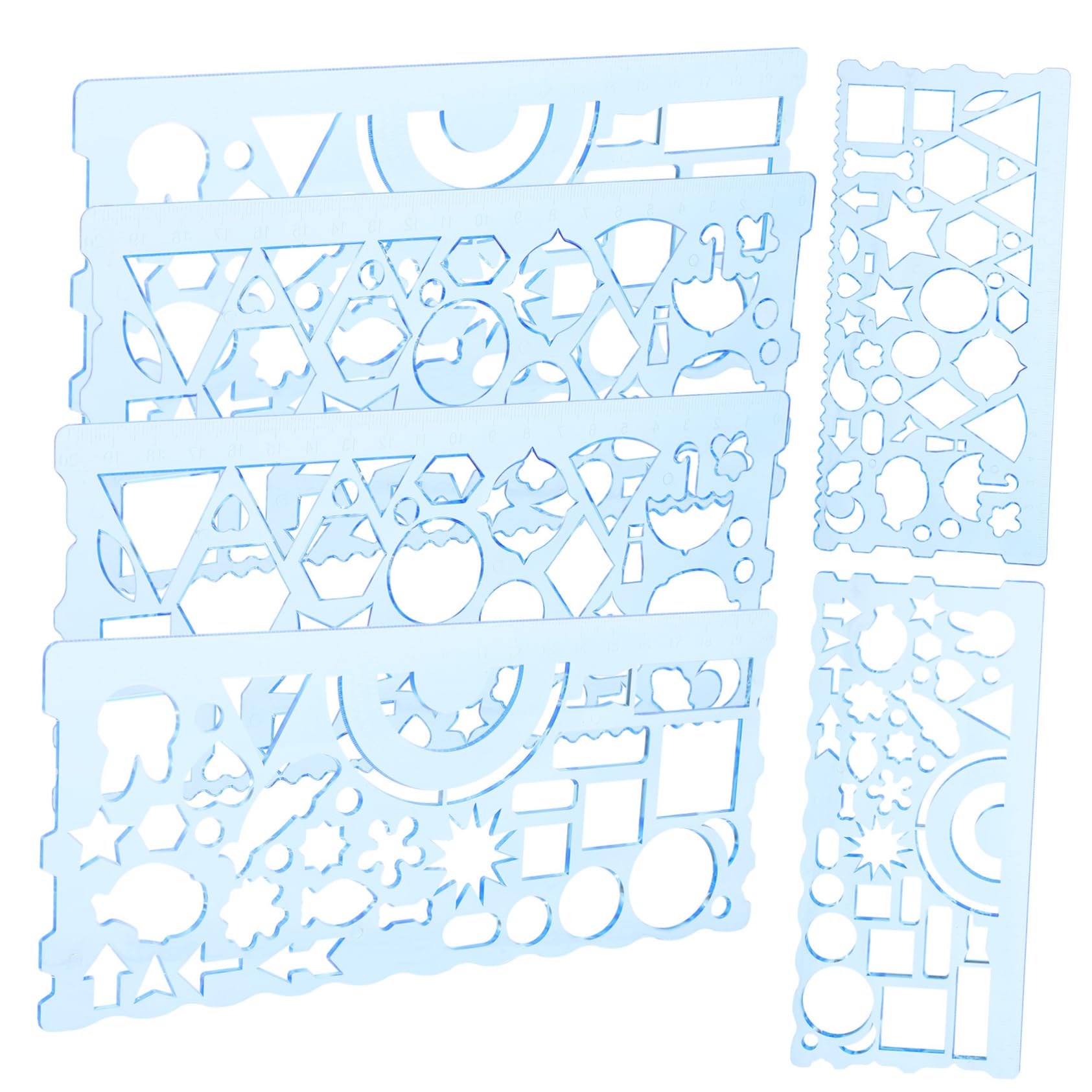 Lurrose 6pcs Drawing Ruler Multi-Functional Plastic Stencils for Students Geometric Design Templates Lightweight Drafting Tools for Art Math and
