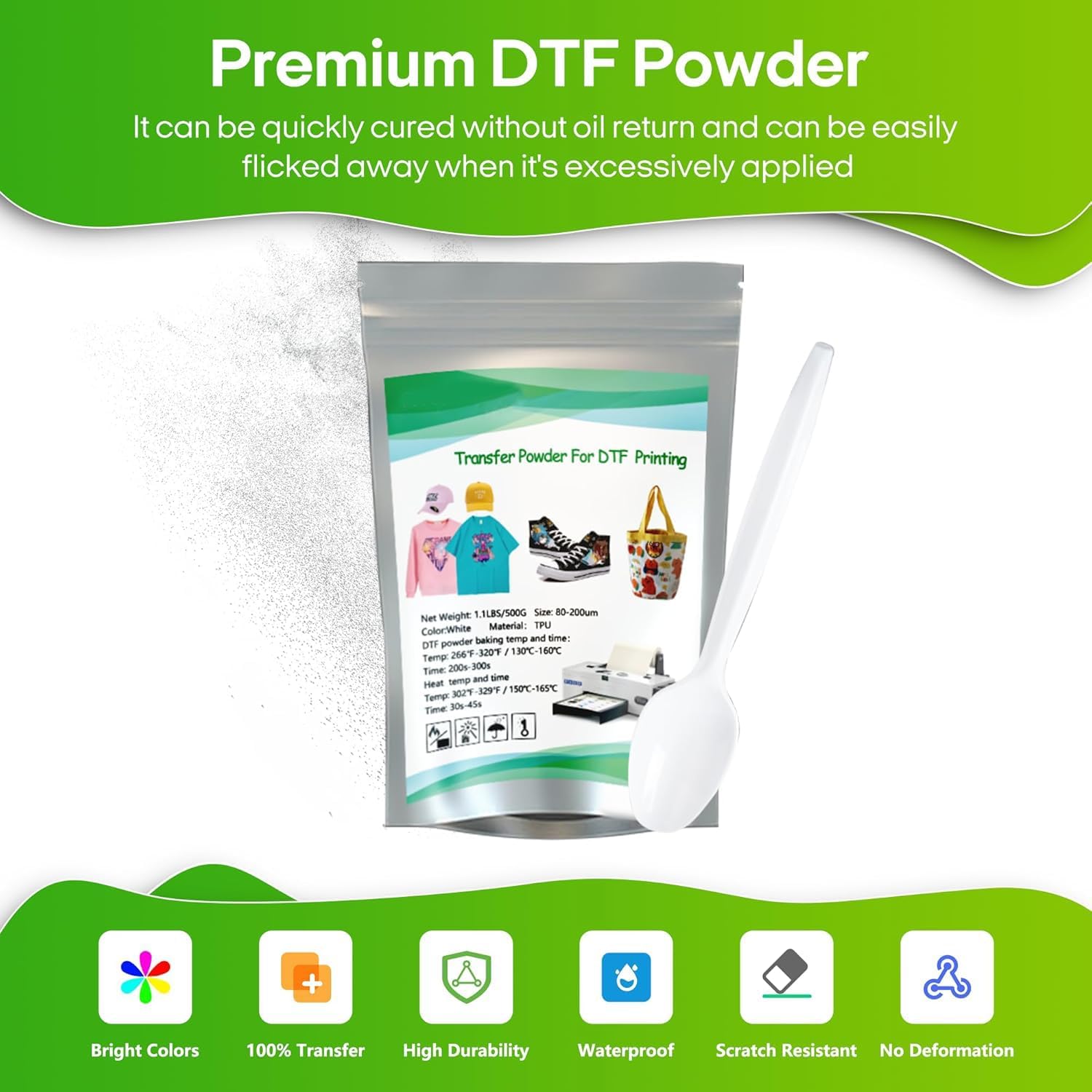 DTF Powder Hot Melt Adhesive Powder White 500g (17.6oz) DTF Transfer Powder for Sublimation, Compatible with Printhead ET-8550, ET8500, XP-15000, L1800 DTF Printers