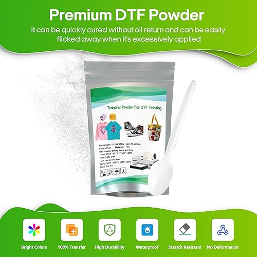 Miniatura 2 de DTF Polvo Blanco Adhesivo Digital Transferencia Hot Melt, Polvo de transferencia DTF para prendas de color negro u oscuro, polvo DTF PreTreat para