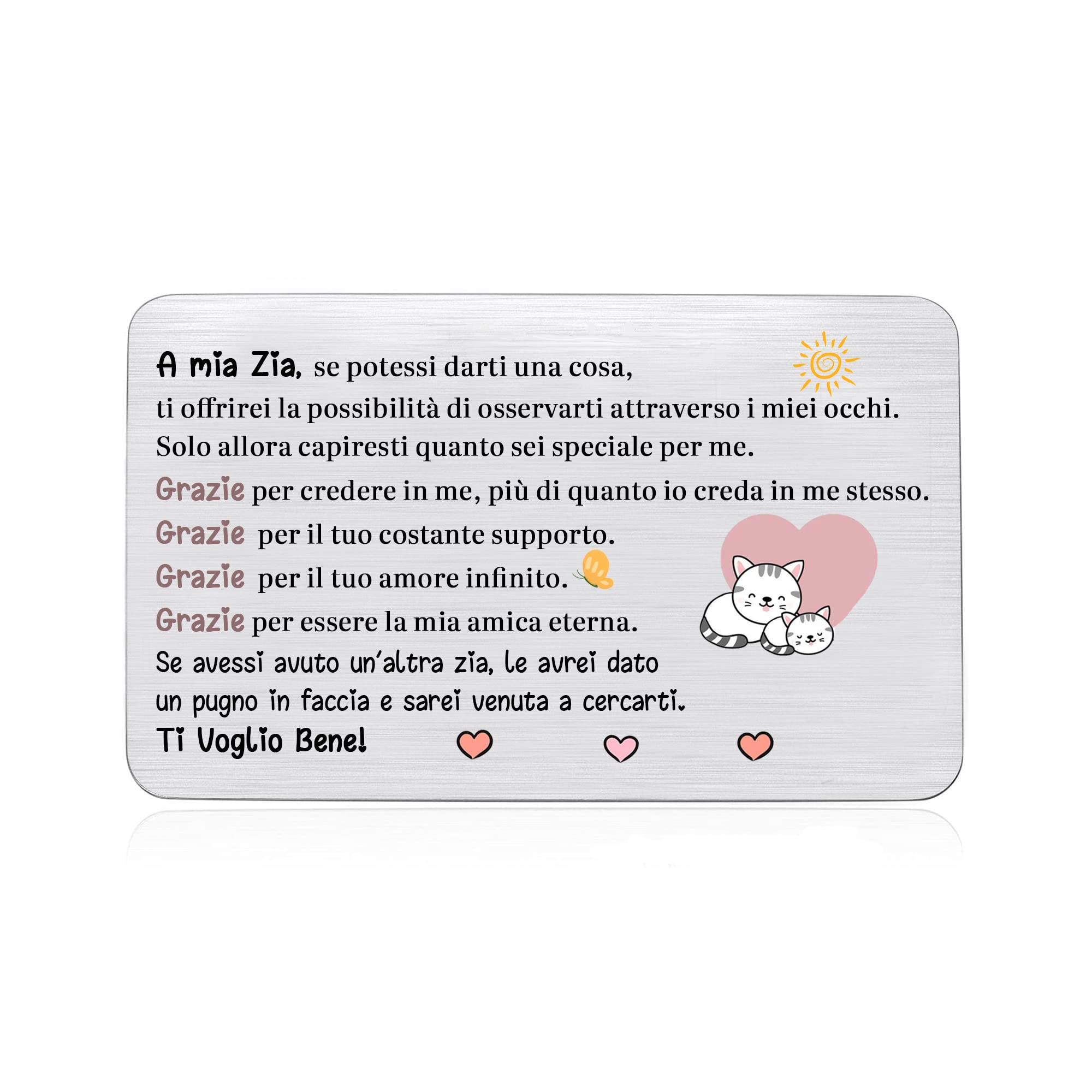 Yobent Biglietto D'Auguri Per Zia “I Love My Auntie” – Cartolina In Acciaio Inox Da Nipote, 8,5x5,4 Cm