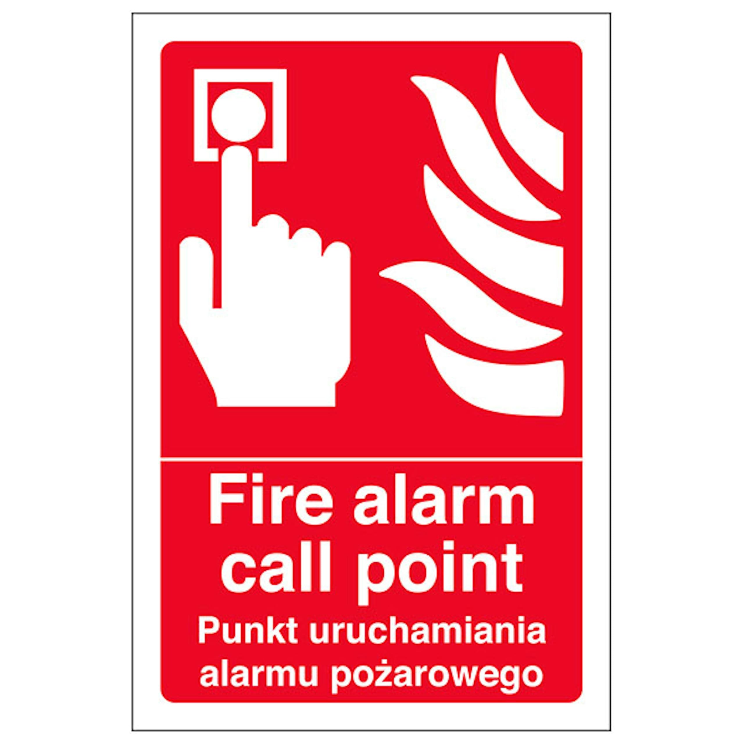 V Safety English/Polish - Fire Alarm Call Point 150 x 200mm - 2mm Rigid Plastic Safety Sign