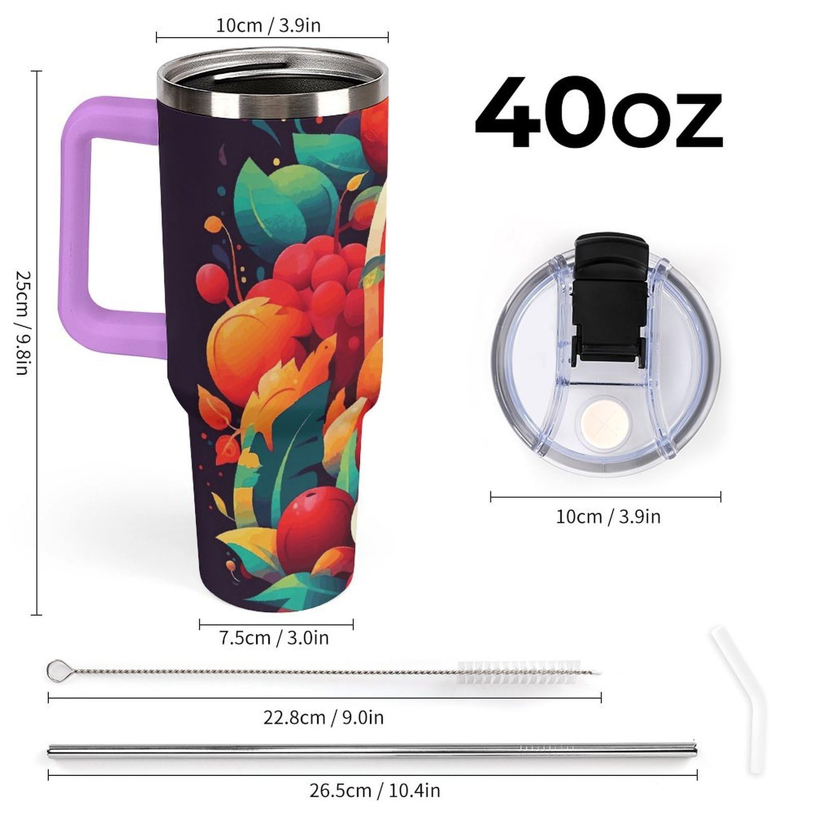 Autobecher aus 304 Edelstahl, bunt, mit Strohhalm und auslaufsicherem Deckel, großes Fassungsvermögen, vakuumisolierter Reisebecher für Auto-Becherhalter, 1,2 l