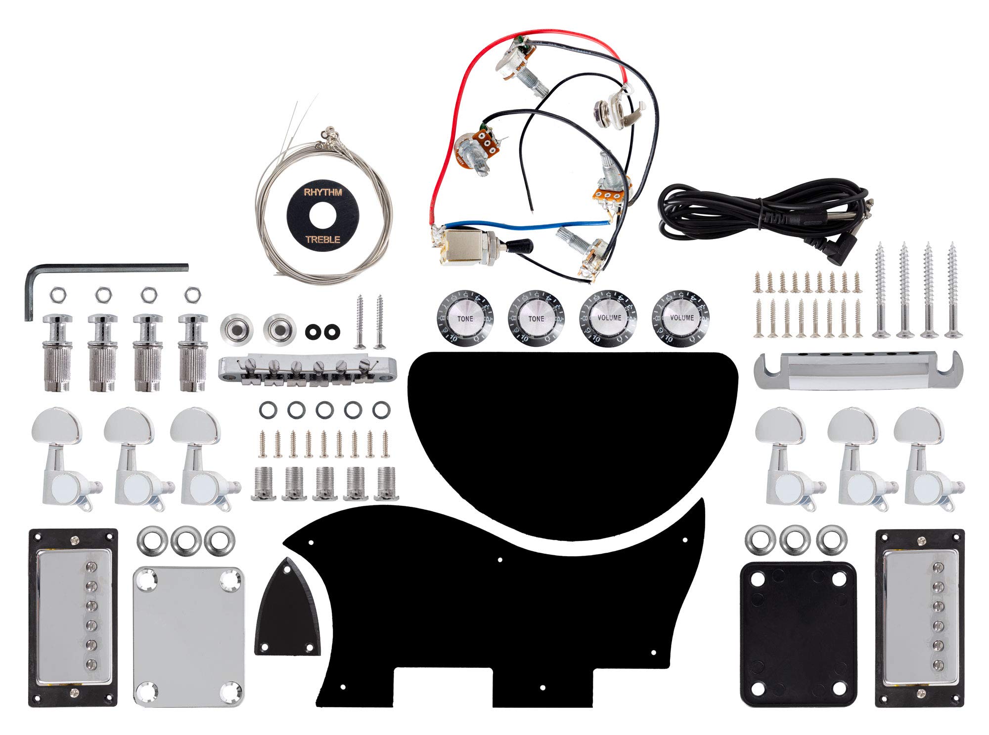 Rocktile Kit Chitarra Elettrica Double Cut DIY: corpo in mogano, manico avvitato in mogano, tastiera in palissandro, pickup Humbucker. Perfetto per principianti e hobbisti.
