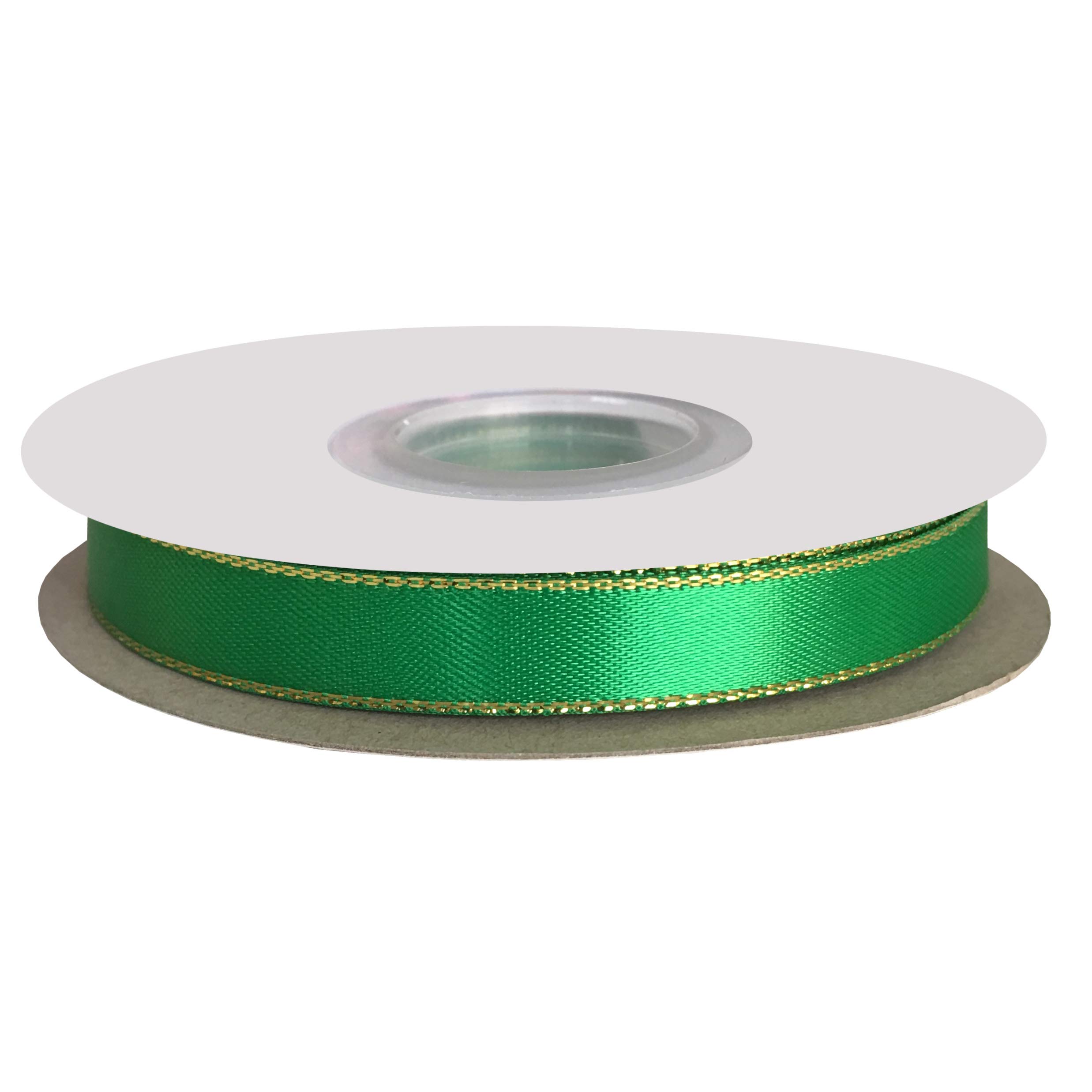 DUOQU 3/8 inch Wide Double Face Gold Metallic-Edge Satin Ribbon 25 Yards Roll Emerald