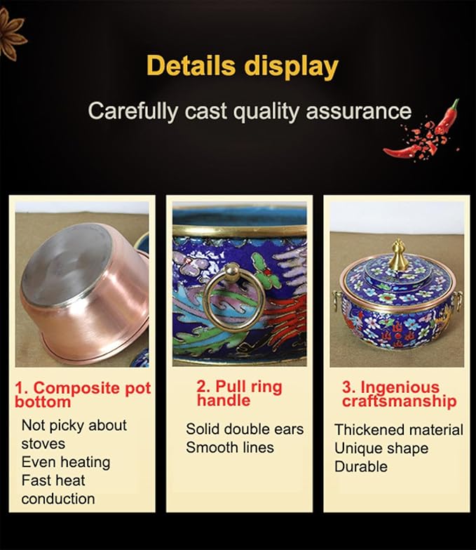 Olla de Cobre Cloisonné Vintage para Cocina Eléctrica e Inducción miniatura 3