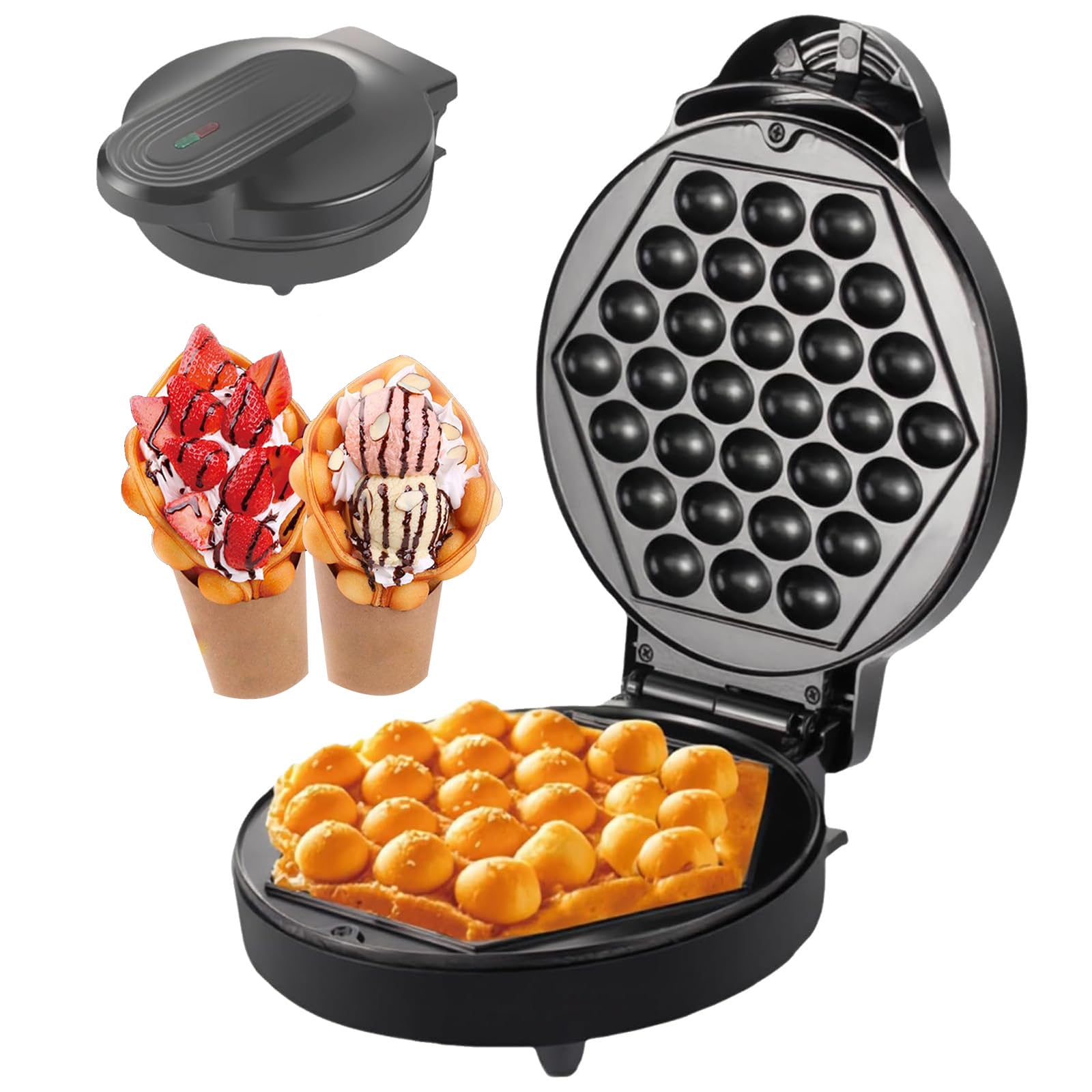 Macchina per waffle a bolle a 30 cavità | Forno antiaderente da 1000W con lampada LED e piedini antiscivolo, riscaldamento su entrambi i lati