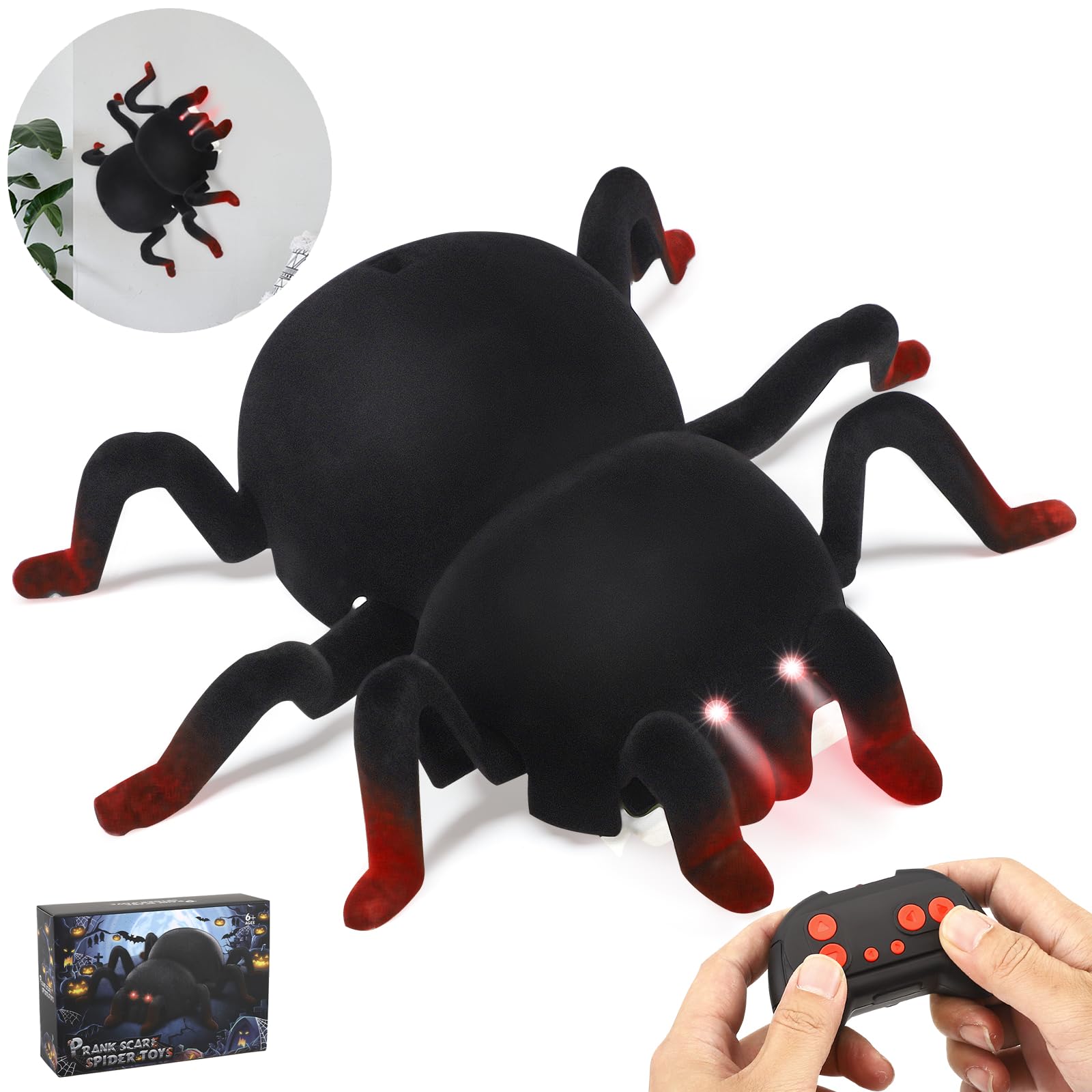 Araña RC a Control Remoto - Trepa Paredes y Techos, Recargable con Ojos LED - Juguete Robot Araña para Niños de 3 Años en Adelante Escalofriante para Niños y Niñas
