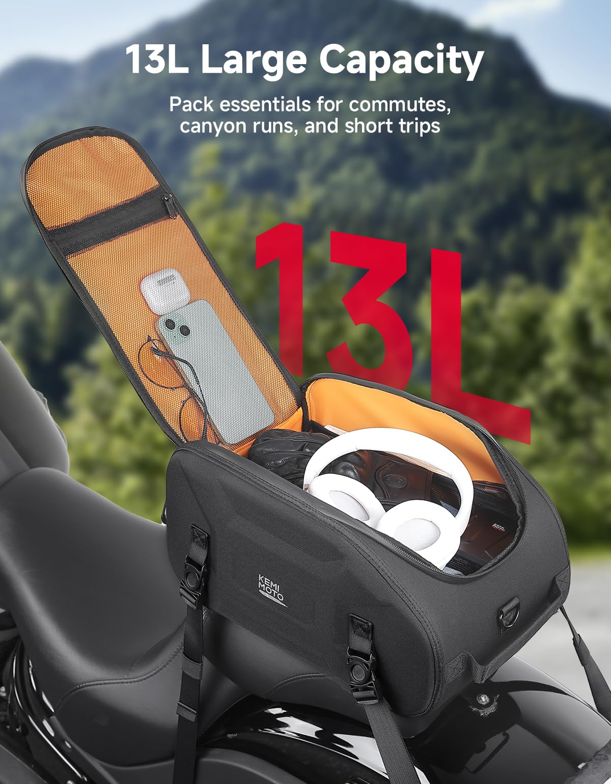KEMIMOTO 13L Borsa Posteriore Moto Impermeabile, 3 in 1 Borsa Moto Multifunzionale per Portapacchi con Copertura Antipioggia, Borsa Sella Posteriore in EVA per Touring e Viaggi in Motociclo