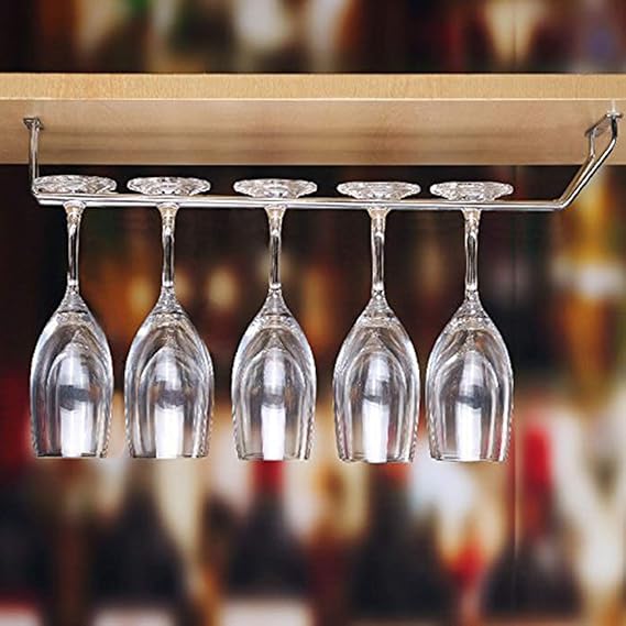 Klaxon Stainless Steel Glass Holder - Wine Glass Rack Holder Upside Down Glass Hanging Organizer for Kitchen - Bars - Pubs (Single Line)