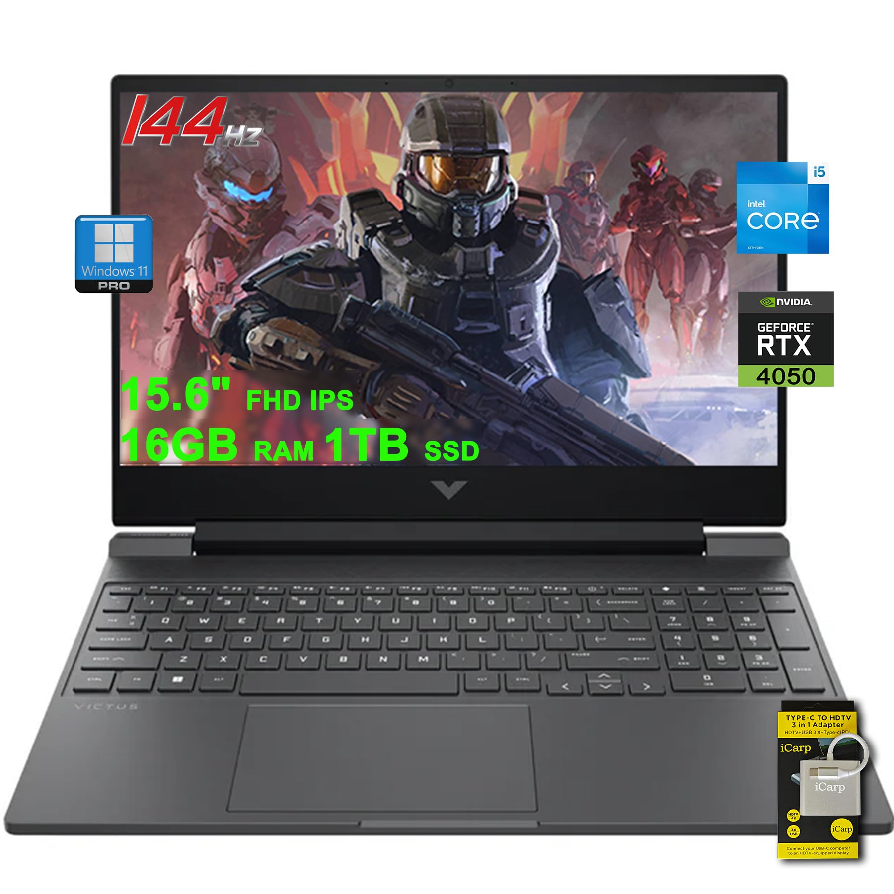 HP Victus Gaming Laptop 15.6" FHD IPS 144Hz Intel 8-core i5-13420H (>i7-12650H) 16GB RAM 1TB SSD GeForce RTX 4050 6GB Backlit Type-C B&O Fast Charge