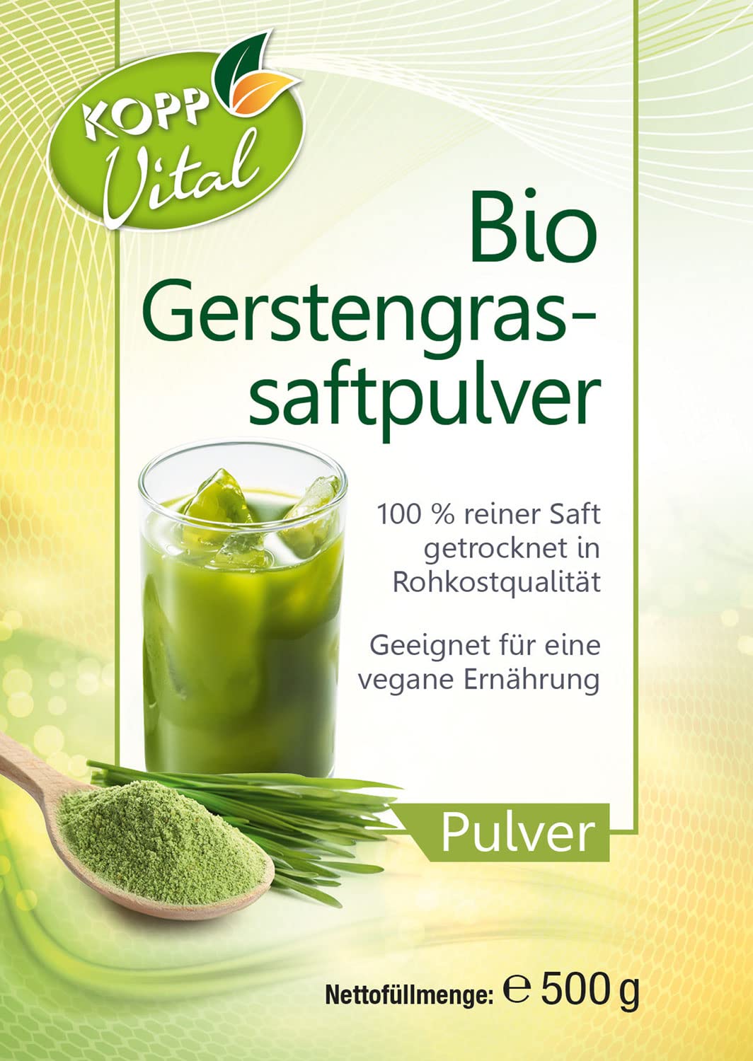 KOPP Vital® Bio-Gerstengrassaftpulver | 500 g | Bio-zertifiziert | Vegan | ohne Gentechnik | Laktosefrei | Höchste Qualität