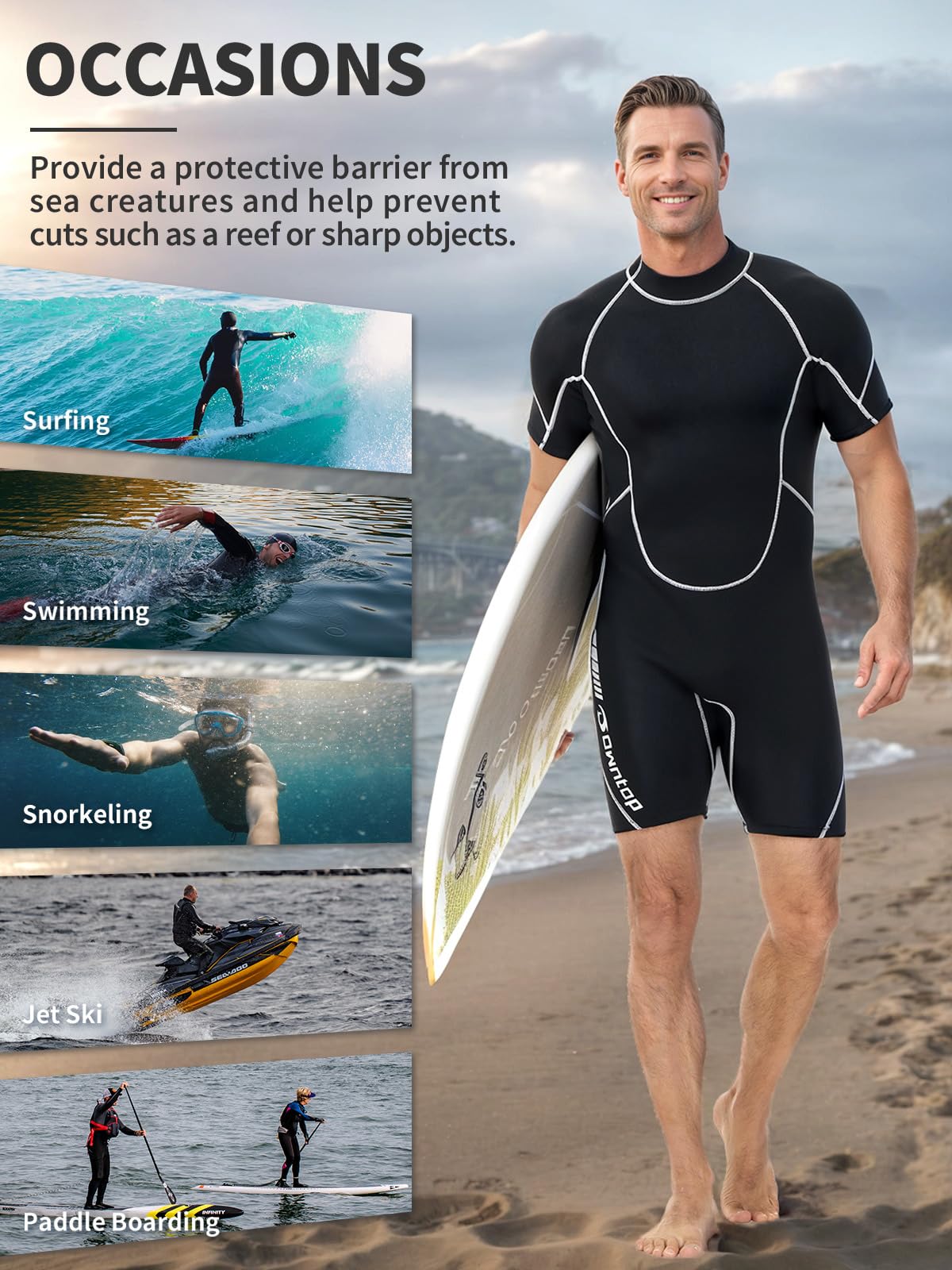 Owntop Traje de Neopreno Shorty 3/2mm Hombres Mujeres - Trajes de Buceo con Cremallera Trasera para Buceo Surf, Manga Corta Neopreno Elástico Wetsuit para Deportes Acuáticos