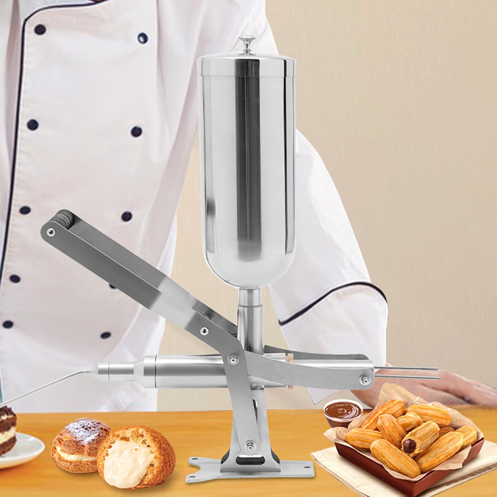 CNCEST 5L Capacity Churros Filler Filling Machine, Donut Cream Filling Machine, Commercial Stainless Steel Spanish Latin Fruit Machine for Cream Filling, Jam Filling, Paste Filling