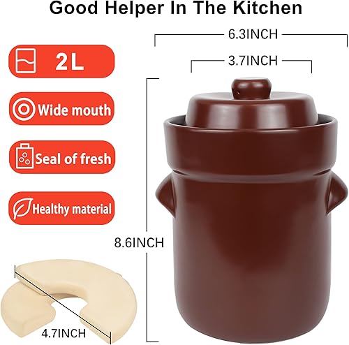 Miniatura 3 de Tarro de fermentación Crock Jar de 2 litros0.5 galones de gres para fermentación, decapado de kimchi, encurtidos, verduras, kombucha - fermentador