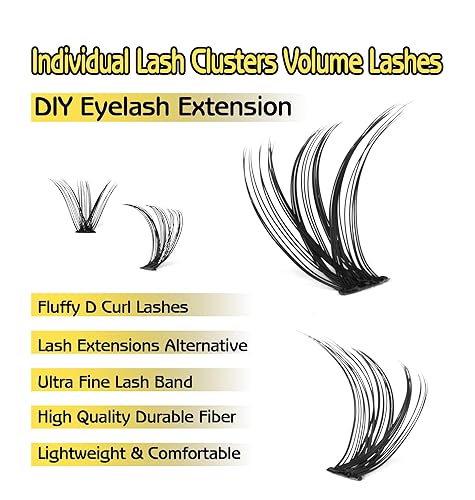 Miniatura 4 de Pestañas en racimo de aspecto natural, 200 unidades, rizo D, extensiones de pestañas en racimo de 0.354-0.630 in, bandeja mixta de volumen 3D,