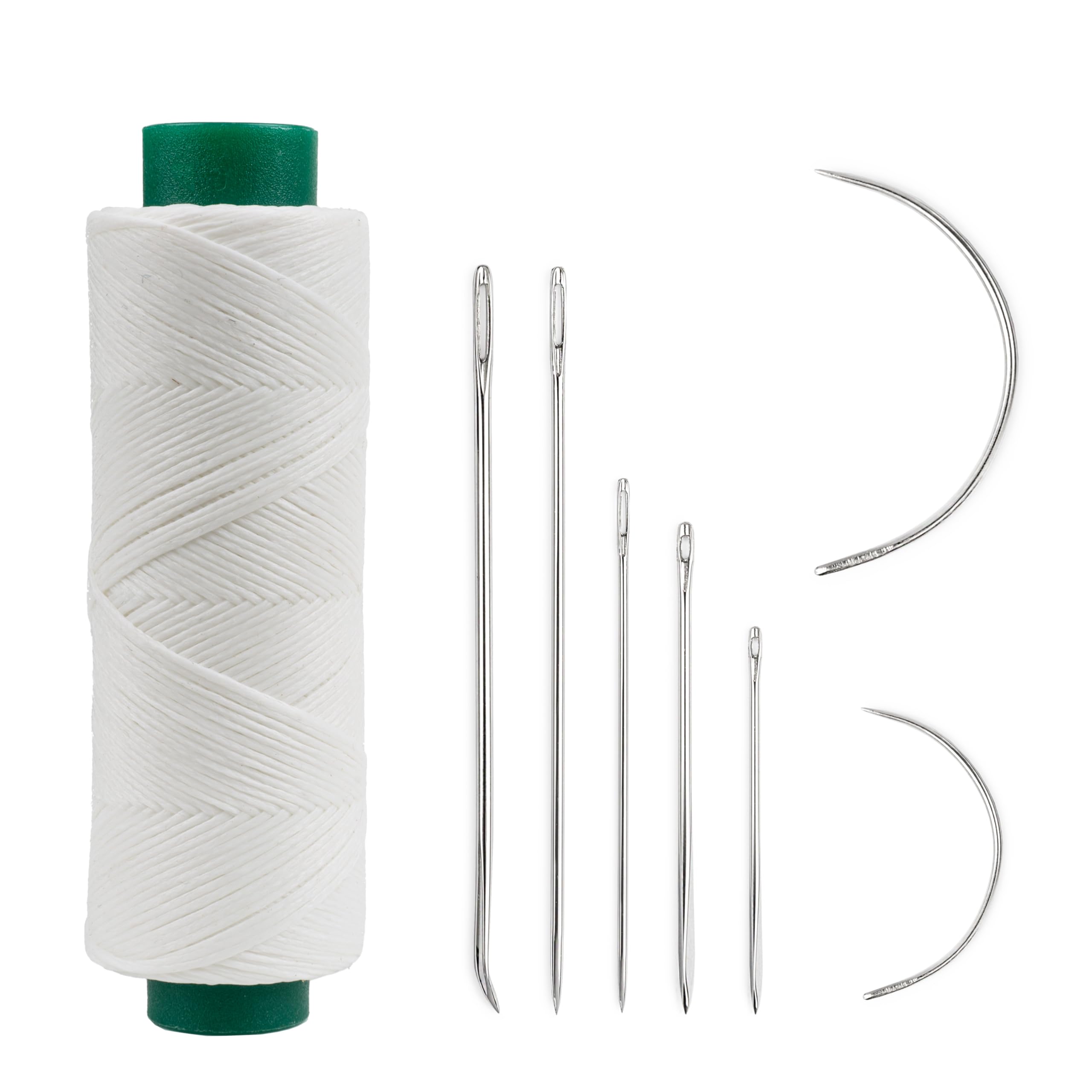 Shelver White Waxed Thread With 7 Piece Repair Needle Set, Strong Thread For Leather, Upholstery, Shoe, Bag, Sewing Of Heavy Fabrics