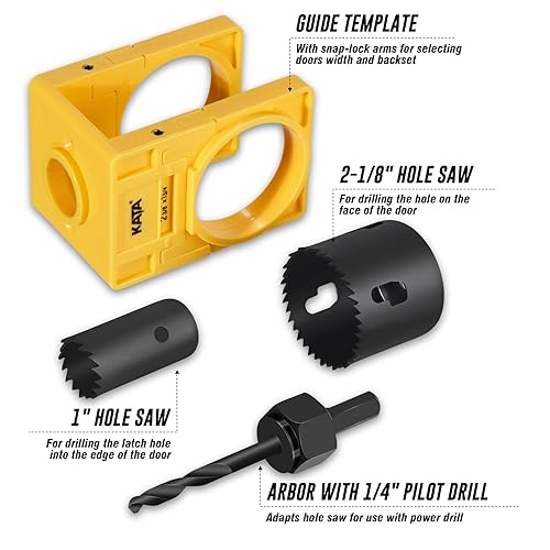 Miniatura 2 de KATA Juego de instalación de cerradura de puerta de 1-38 a 1-34 pulgadas con plantilla de guía, kit de sierra de orificio para cerradura de puerta,