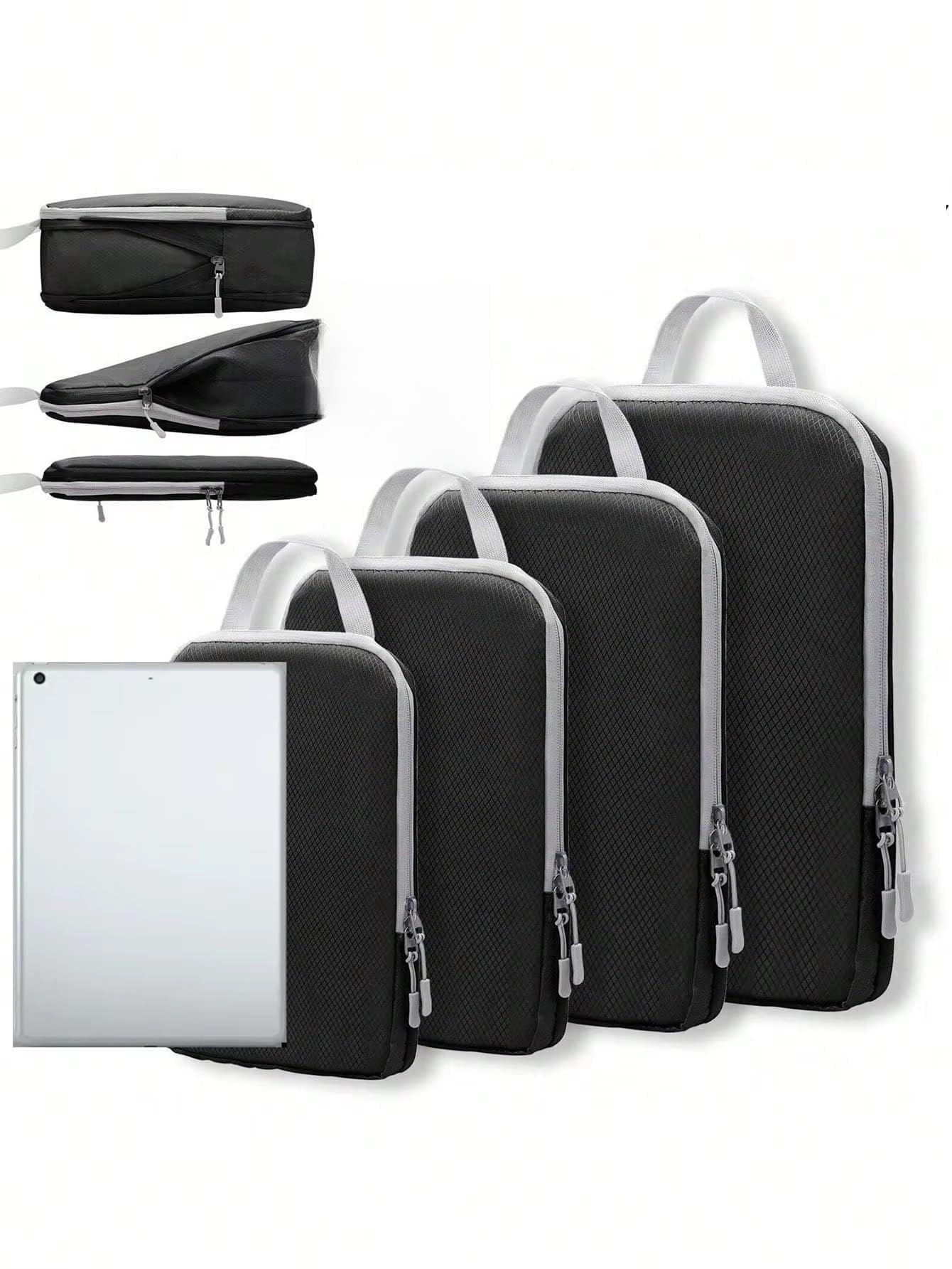 Organizer valigia Set4/6 pezzi borsa da viaggio comprimibile for imballaggio cubi valigia impermeabile in nylon portatile con organizzatore for bagagli a mano Ryanai(Black)