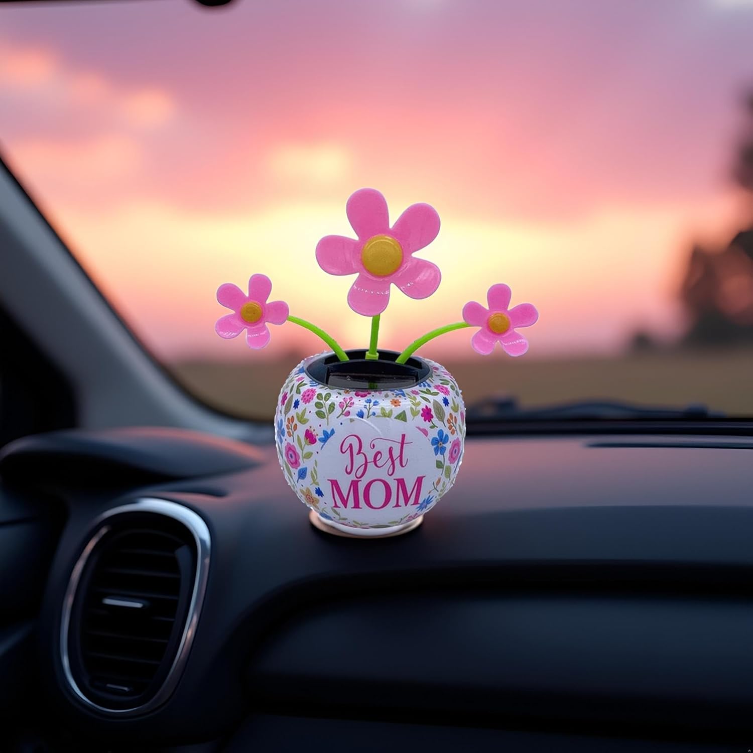 Pink Chrysanthemum Dancing Flower for Car, Automatic Swinging Butterfly Flower Decoration Car Dashboard Ornaments, Car Windowsill Decoration Desktop Solar Dancing Ornament, Solar Dancing Figurines