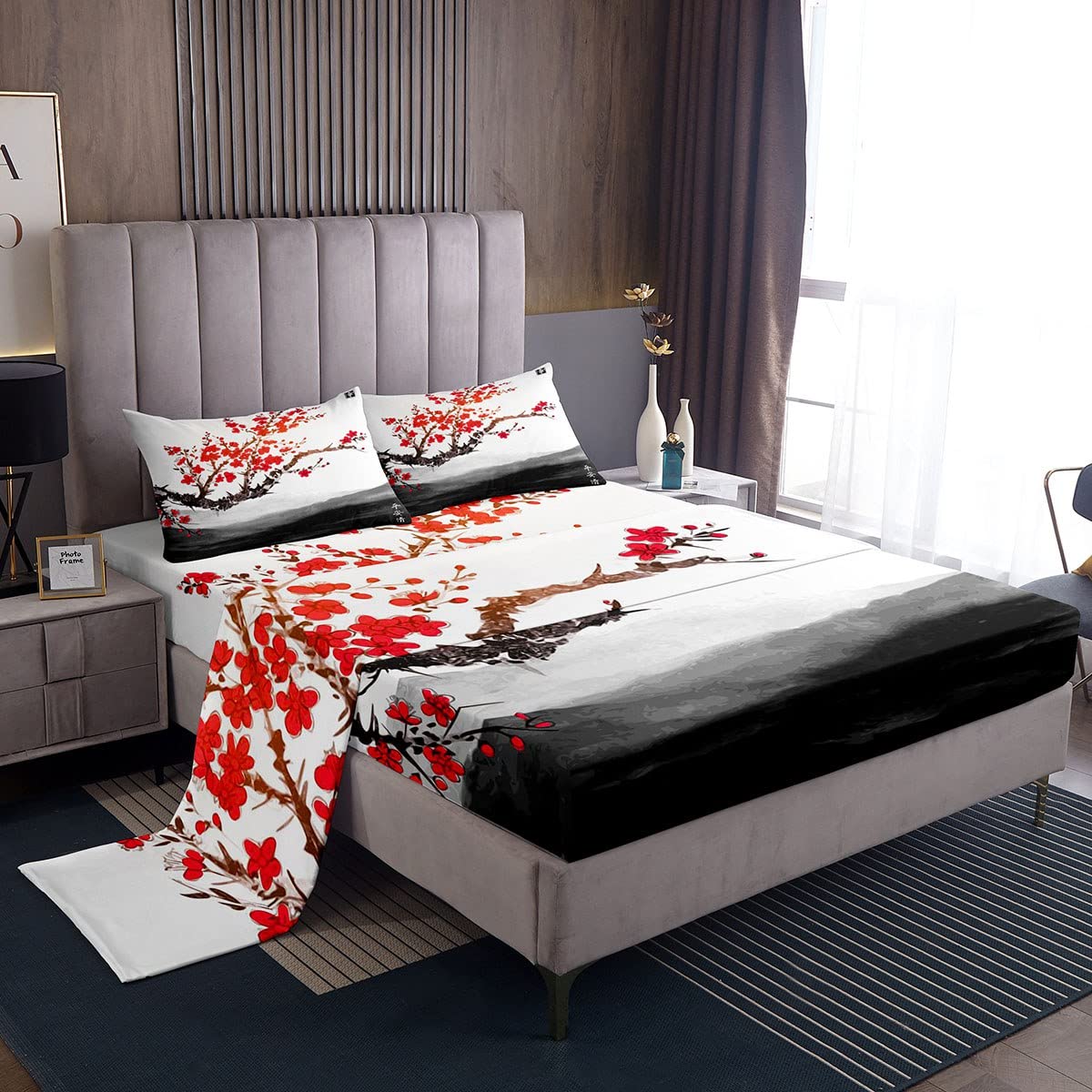 Set Copripiumino King Size Brandream - Motivo Giapponese Ciliegio Fiore, Cotone Egiziano 800 Fili - Foto 14