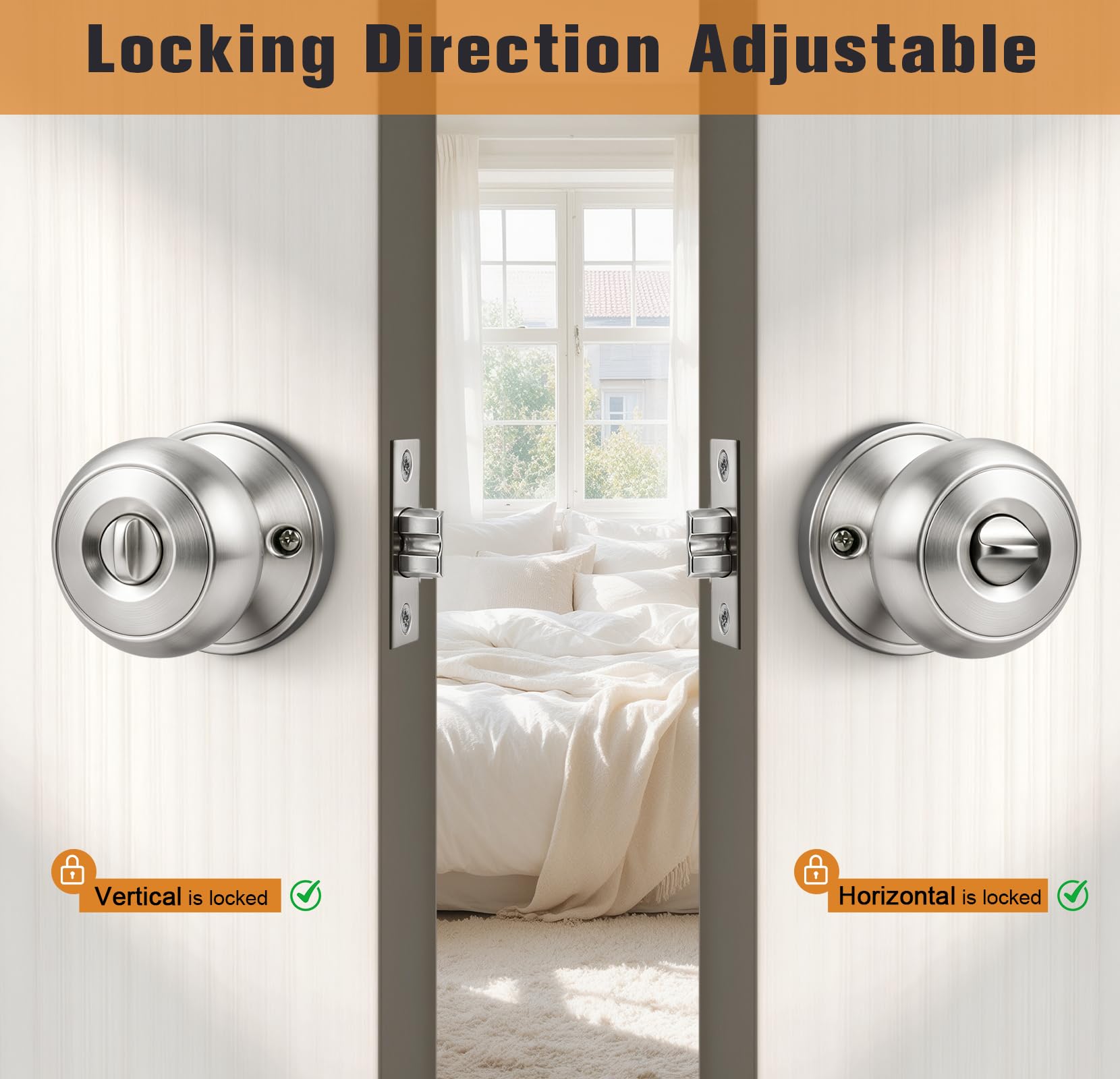 Brushed Nickel Door Knobs - 10 Pack for Privacy -6