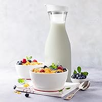 Vista 4 de DilaBee Jarra de plástico con tapa (paquete de 4, 32 onzas) dispensador redondo de bebidas de plástico para agua, jugo, té helado, jarras de agua