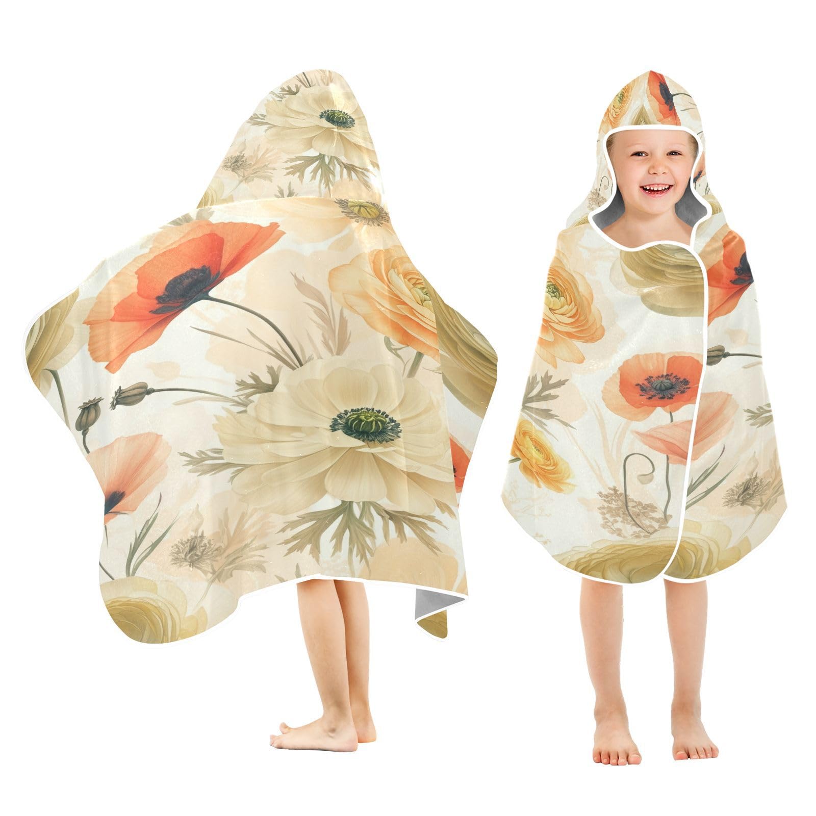 Kigai Colorful Flowers Hooded Beach Towel for Kids Soft Absorbent Quick Dry Bath Towel with Hood Lightweight Toddler Shower Pool Bath Wrap for Boys Girls