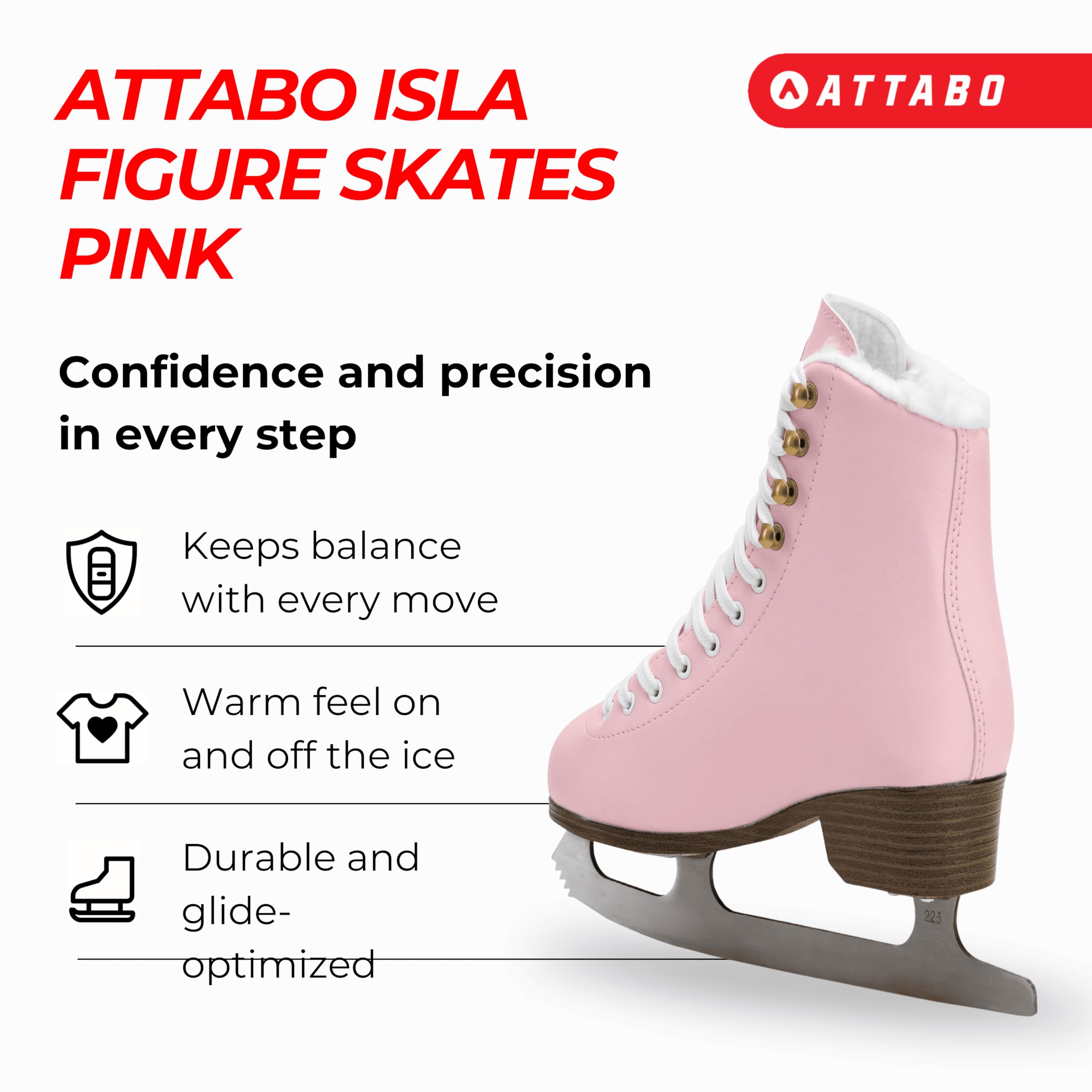 ATTABO Patines Artísticos para Mujeres Isla 37-41 EU Cuchilla Acero INOX PVC Soporte Tobillo Reforzado Negro Rosa
